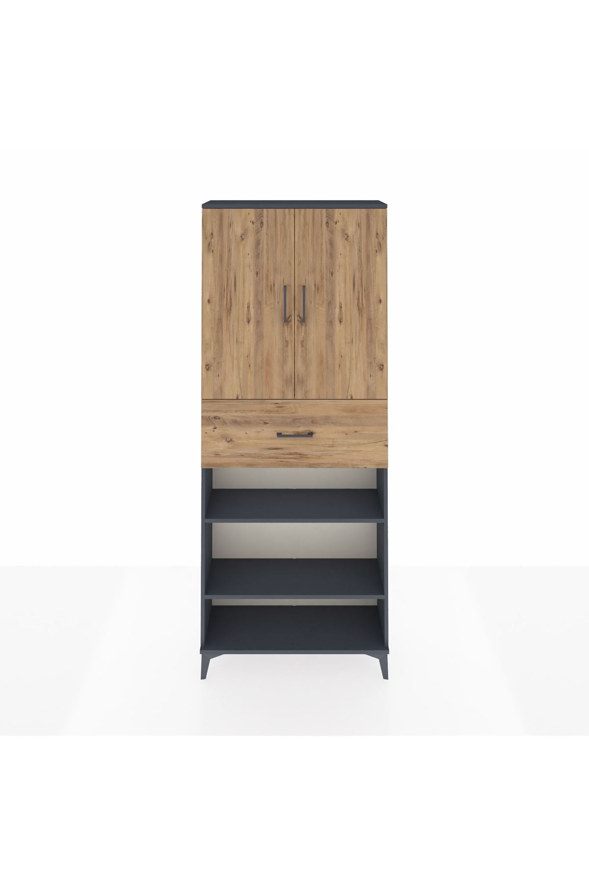 Arges Dolap 5 Raflı Tek Çekmeceli 2 Kapaklı 88x30x221 Antrasit-Çam