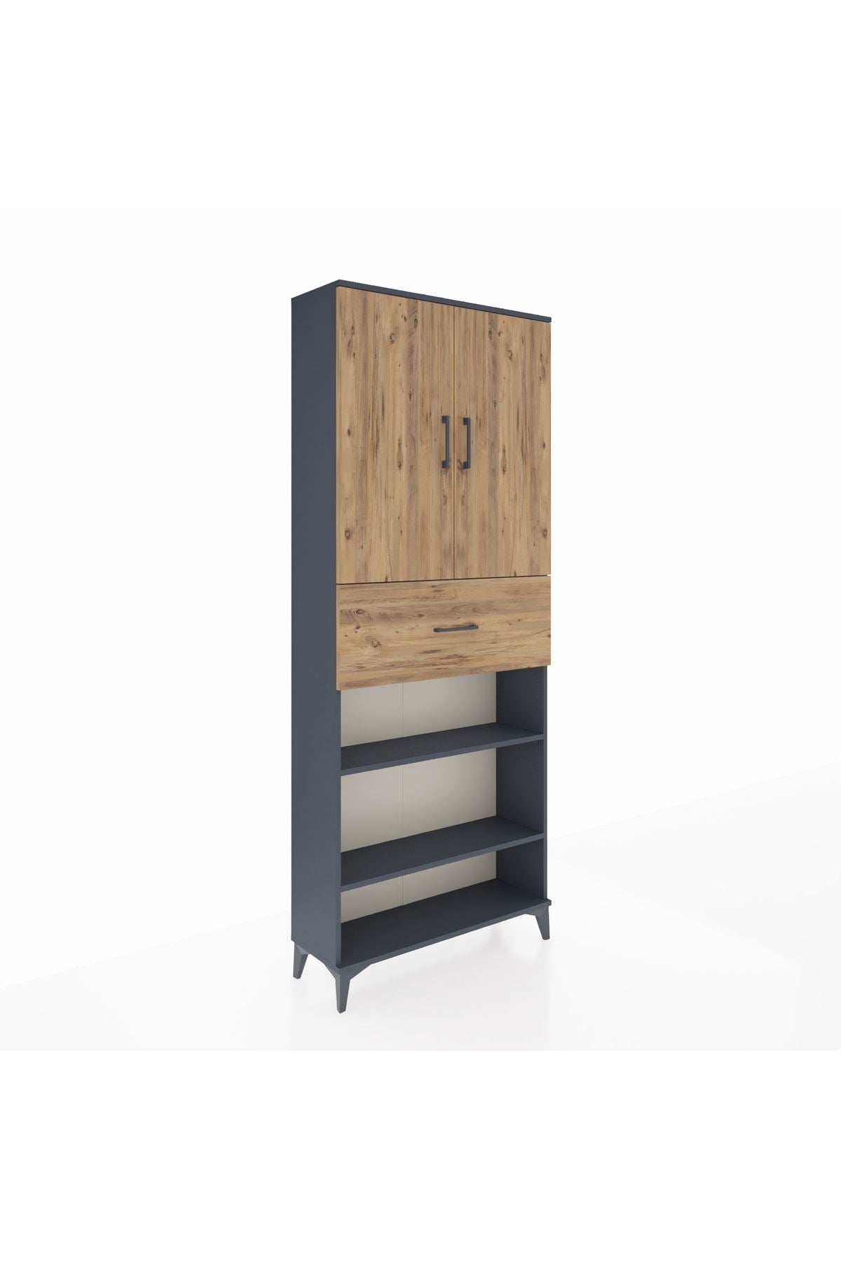 Arges Dolap 5 Raflı Tek Çekmeceli 2 Kapaklı 88x30x221 Antrasit-Çam