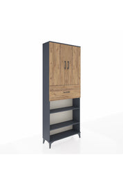 Arges Dolap 5 Raflı Tek Çekmeceli 2 Kapaklı 88x30x221 Antrasit-Çam