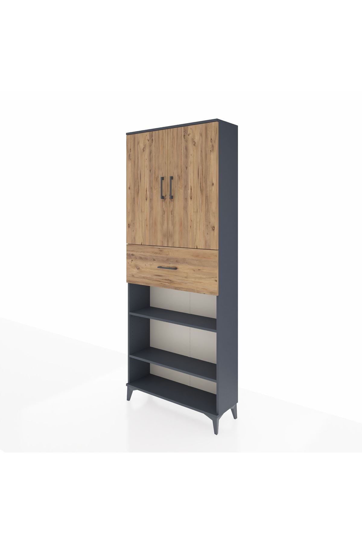 Arges Dolap 5 Raflı Tek Çekmeceli 2 Kapaklı 88x30x221 Antrasit-Çam