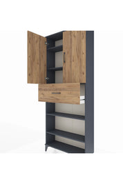 Arges Dolap 5 Raflı Tek Çekmeceli 2 Kapaklı 88x30x221 Antrasit-Çam