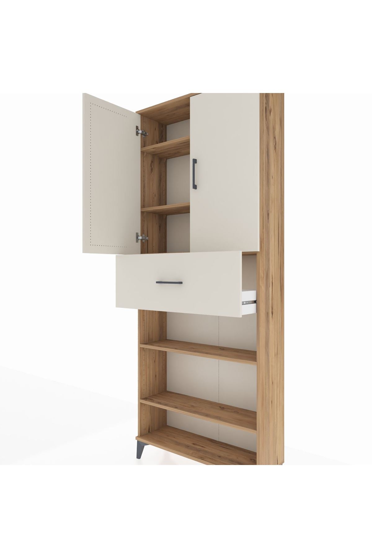 Arges Dolap 5 Raflı Tek Çekmeceli 2 Kapaklı 88x30x221 Çam-Aytaşı