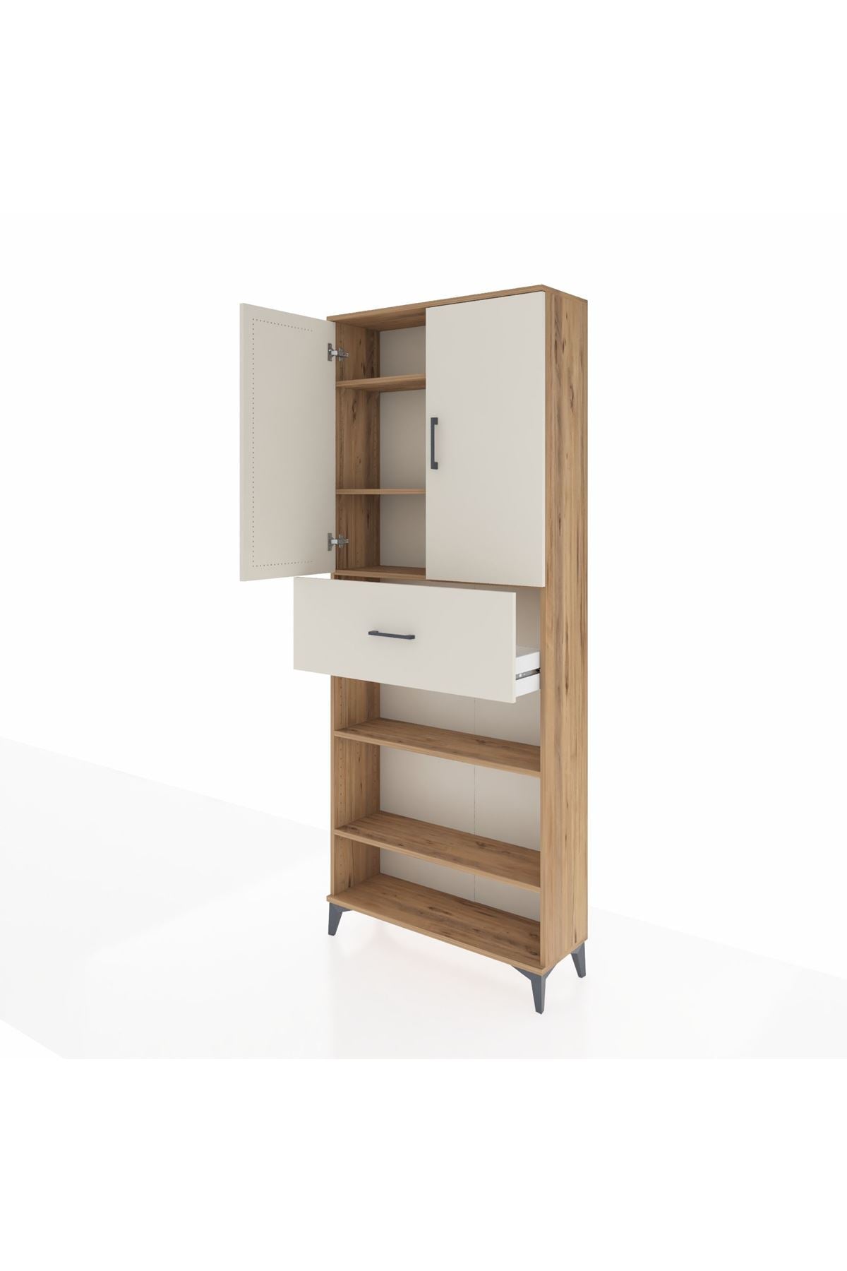 Arges Dolap 5 Raflı Tek Çekmeceli 2 Kapaklı 88x30x221 Çam-Aytaşı