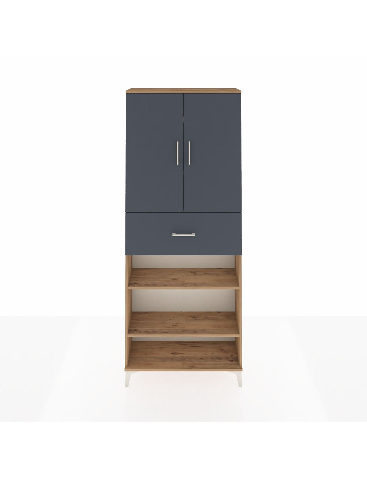 Arges Dolap 5 Raflı Tek Çekmeceli 2 Kapaklı 88x30x221 Çam-Antrasit