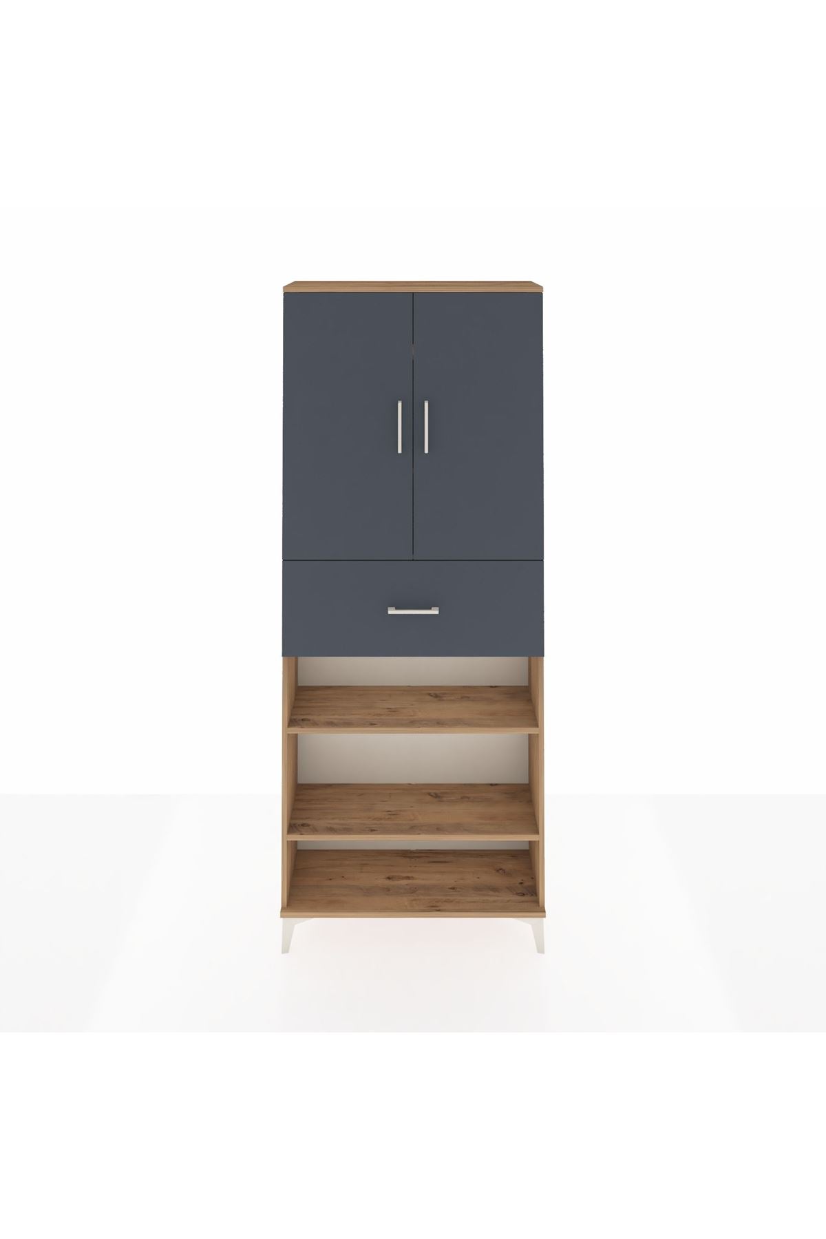 Arges Dolap 5 Raflı Tek Çekmeceli 2 Kapaklı 88x30x221 Çam-Antrasit