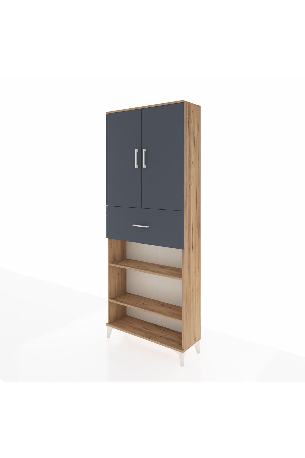 Arges Dolap 5 Raflı Tek Çekmeceli 2 Kapaklı 88x30x221 Çam-Antrasit