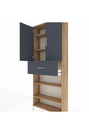 Arges Dolap 5 Raflı Tek Çekmeceli 2 Kapaklı 88x30x221 Çam-Antrasit