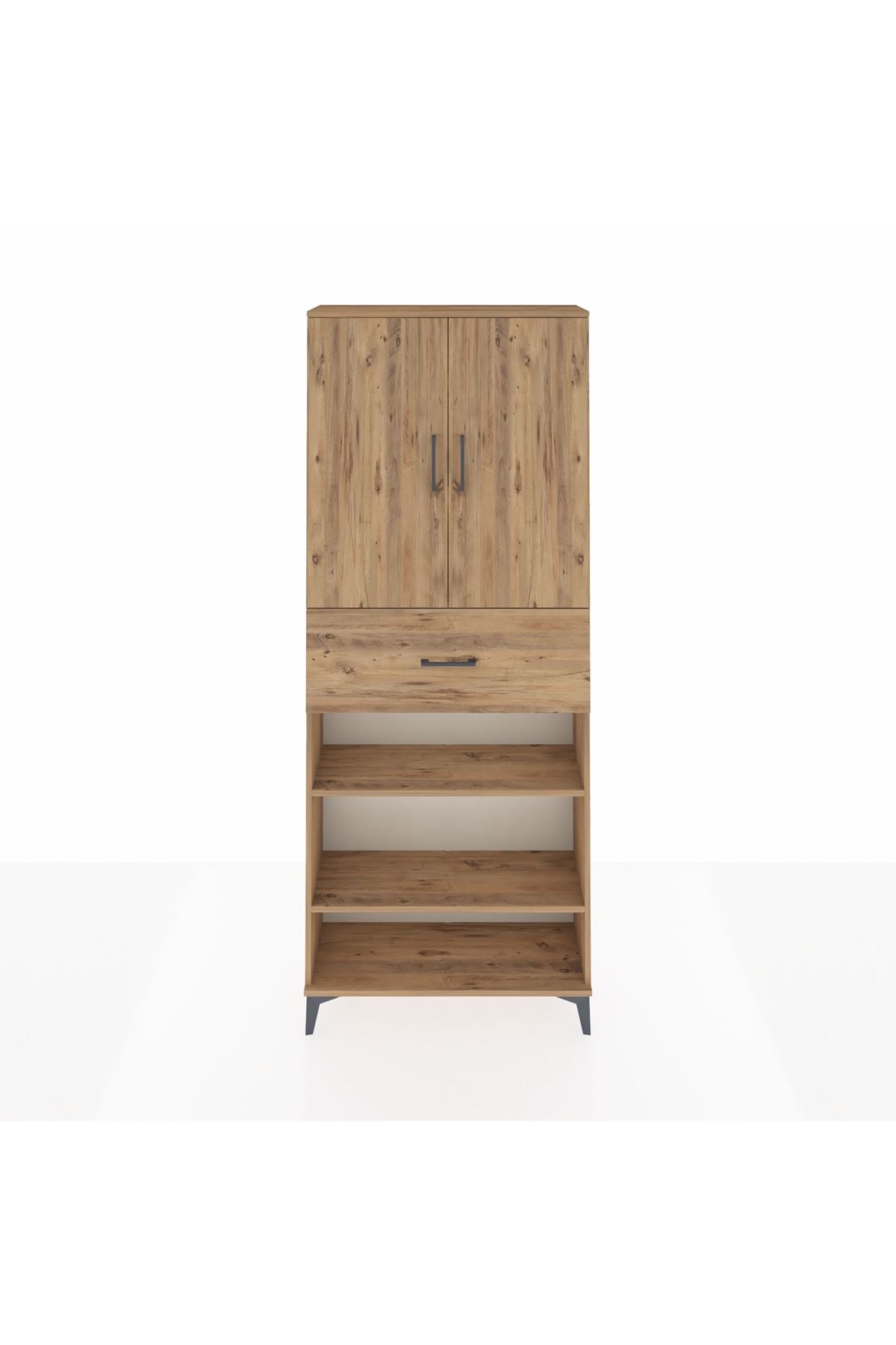 Arges Dolap 5 Raflı Tek Çekmeceli 2 Kapaklı 88x30x221 Çam-Çam