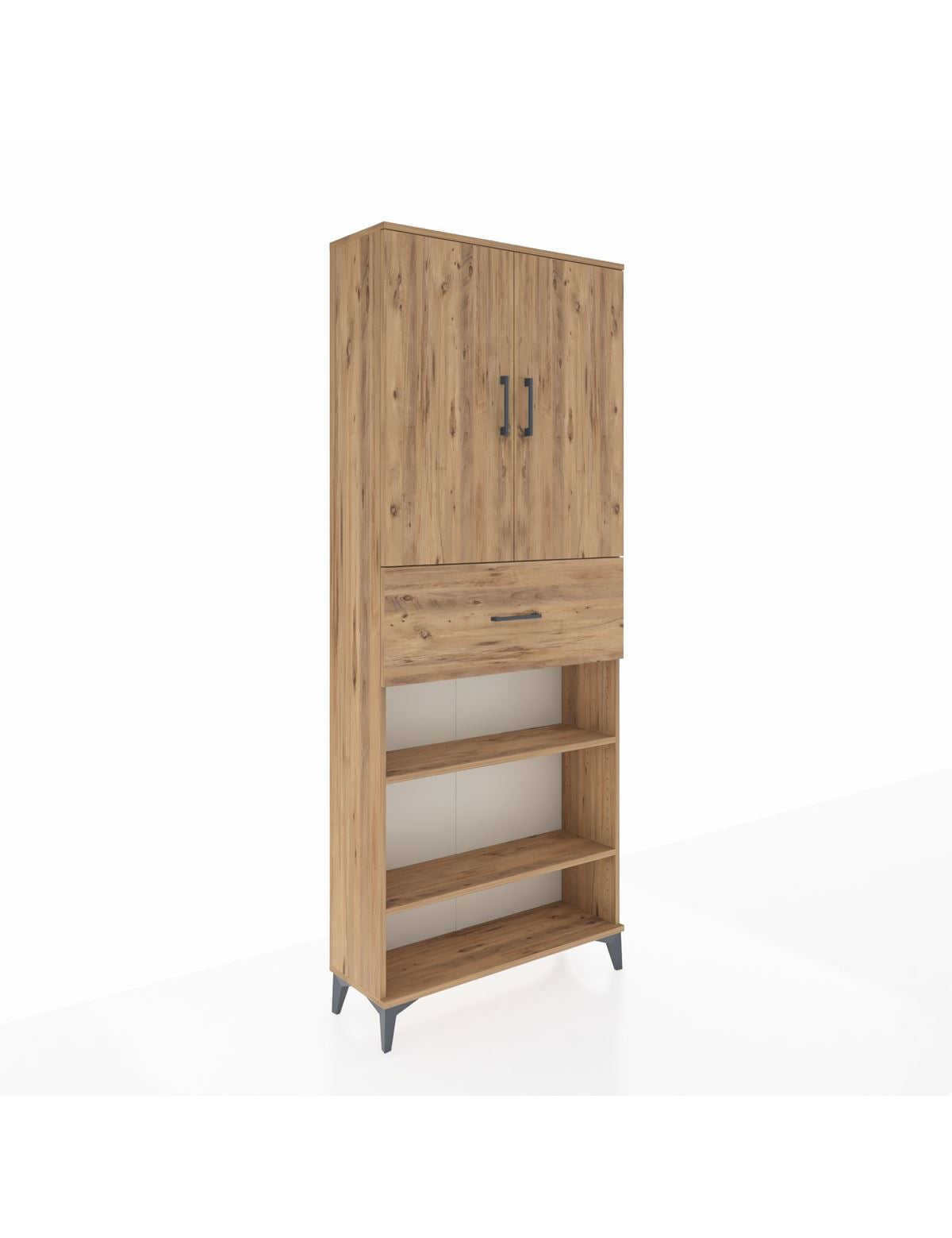 Arges Dolap 5 Raflı Tek Çekmeceli 2 Kapaklı 88x30x221 Çam-Çam