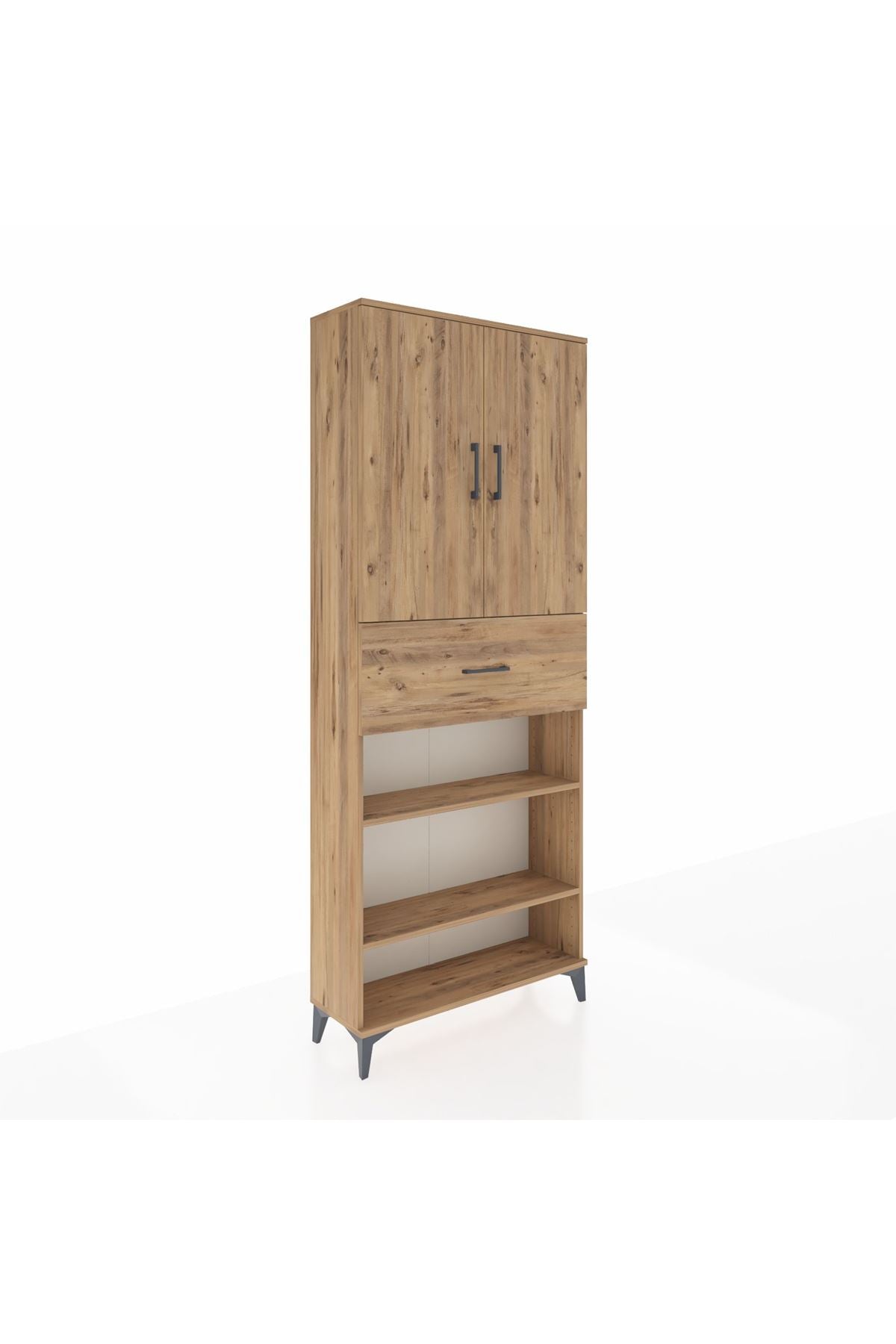 Arges Dolap 5 Raflı Tek Çekmeceli 2 Kapaklı 88x30x221 Çam-Çam