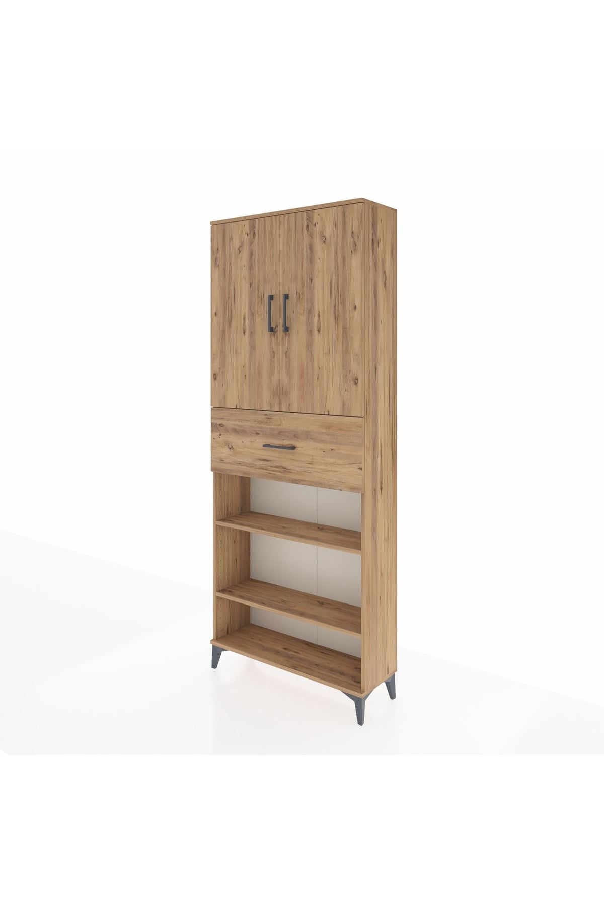 Arges Dolap 5 Raflı Tek Çekmeceli 2 Kapaklı 88x30x221 Çam-Çam