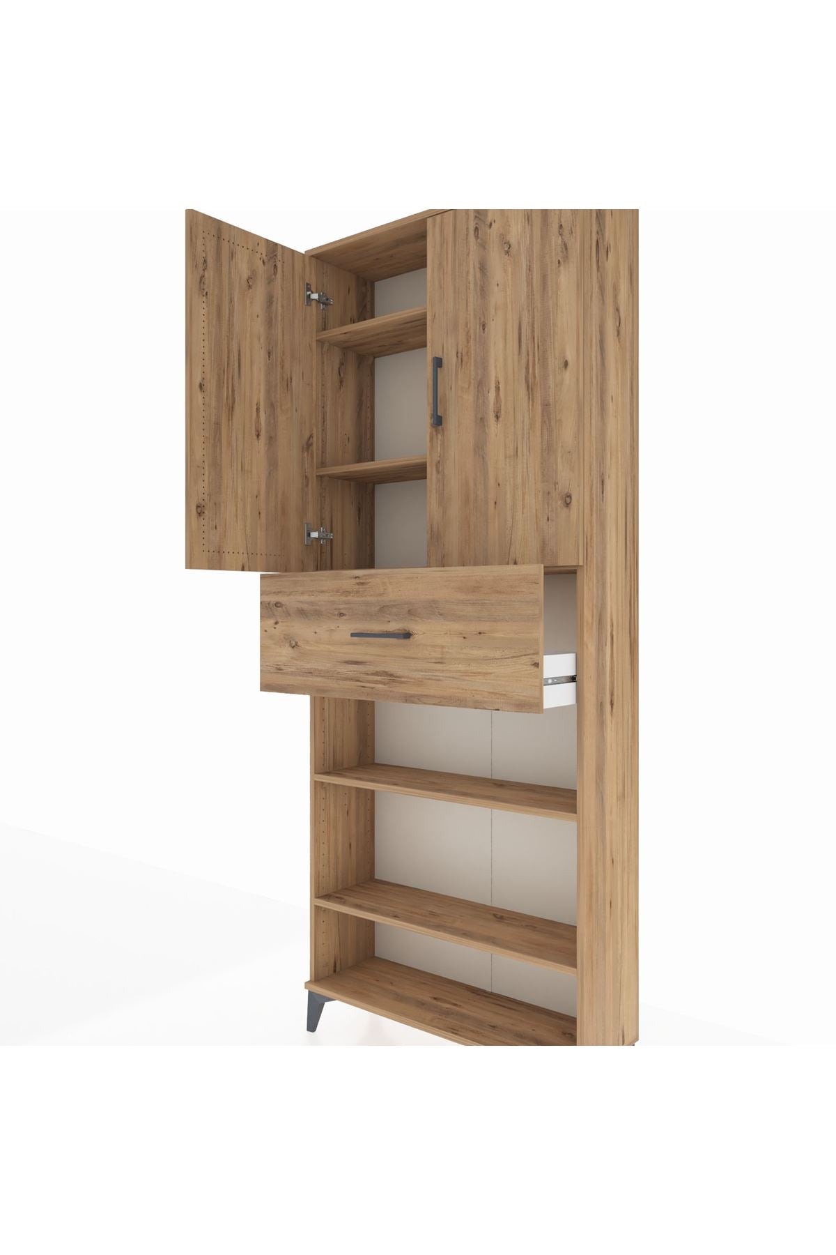 Arges Dolap 5 Raflı Tek Çekmeceli 2 Kapaklı 88x30x221 Çam-Çam