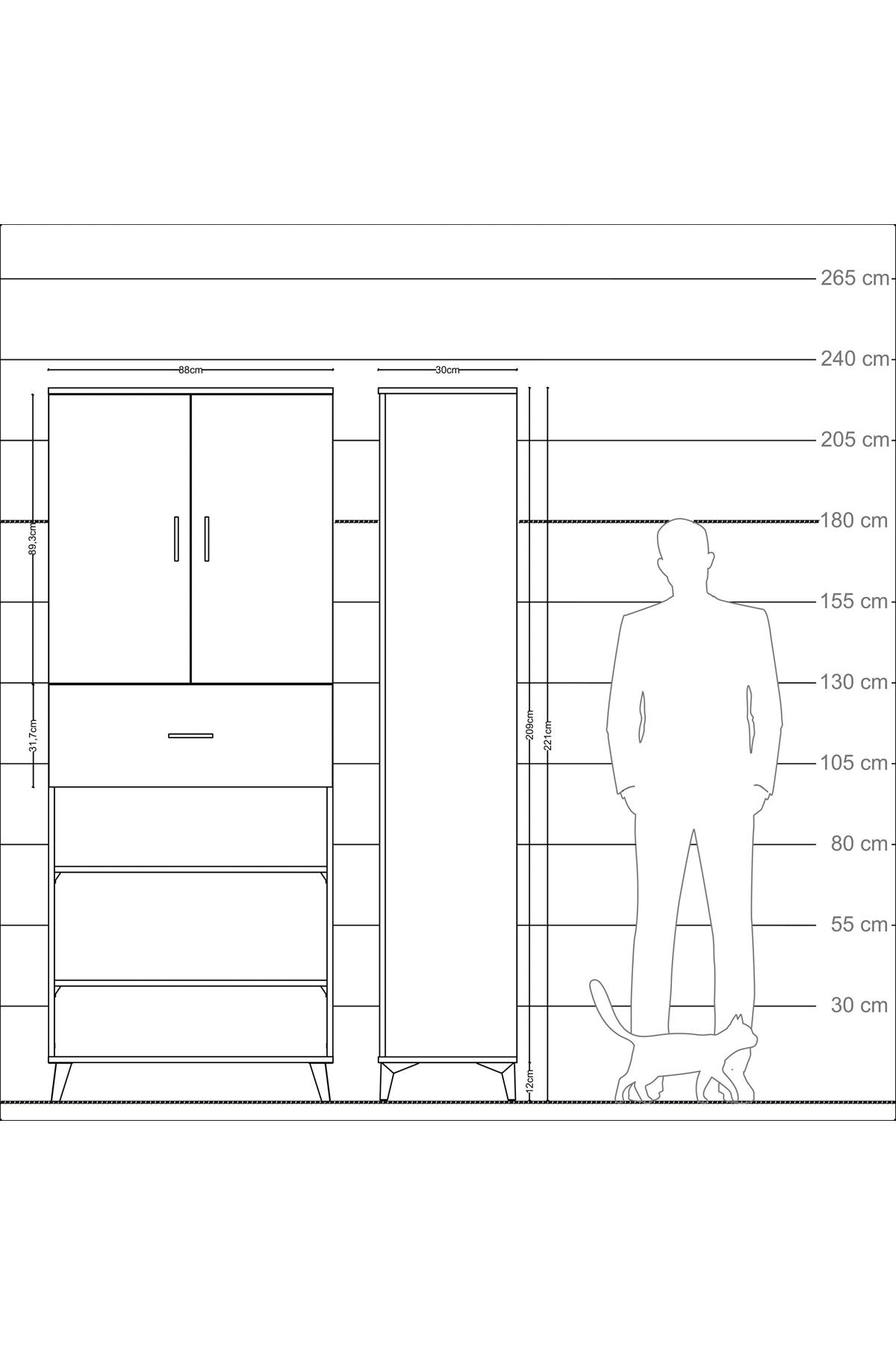 Arges Dolap 5 Raflı Tek Çekmeceli 2 Kapaklı 88x30x221 Çam-Çam