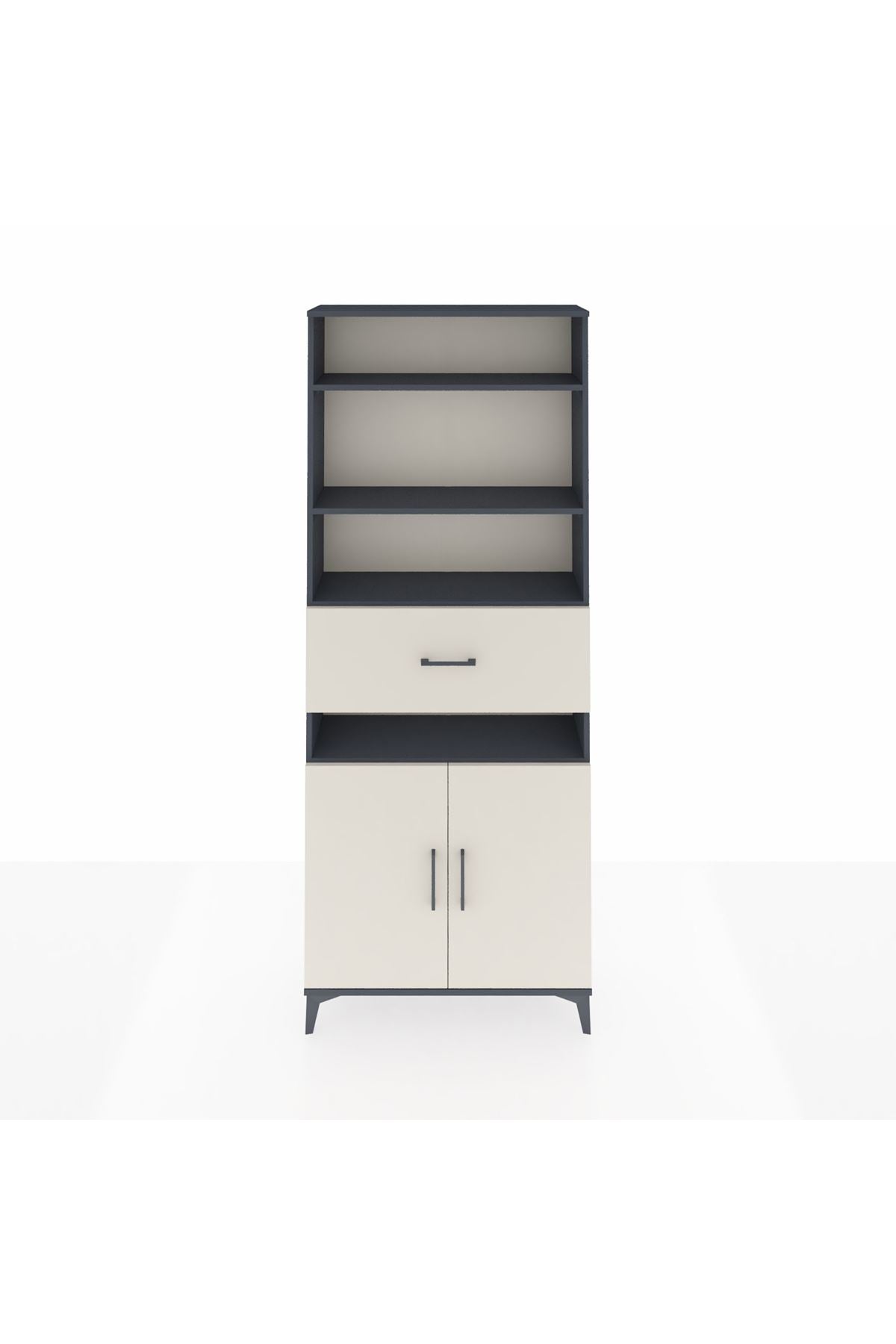 Arges Dolap 5 Raflı Tek Çekmeceli 2 Kapaklı 88x30x221 Antrasit-Aytaşı