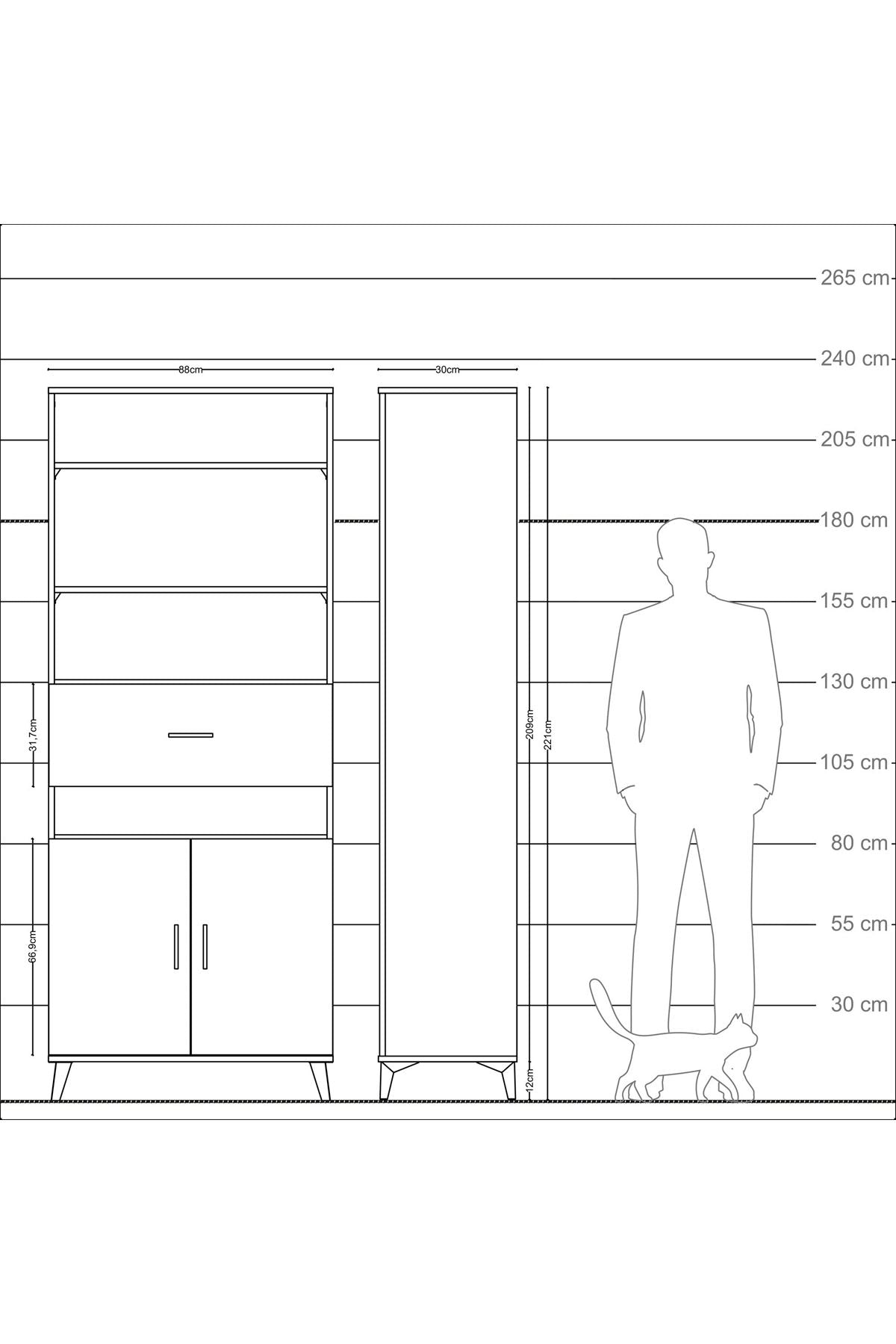 Arges Dolap 5 Raflı Tek Çekmeceli 2 Kapaklı 88x30x221 Antrasit-Aytaşı
