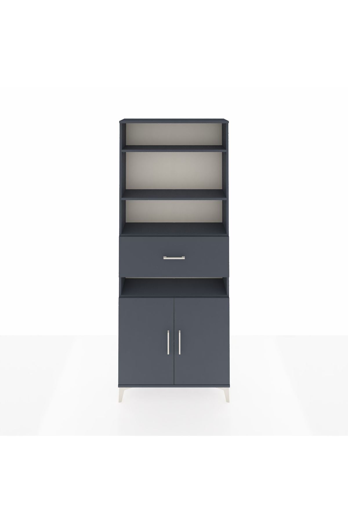 Arges Dolap 5 Raflı Tek Çekmeceli 2 Kapaklı 88x30x221 Antrasit-Antrasit