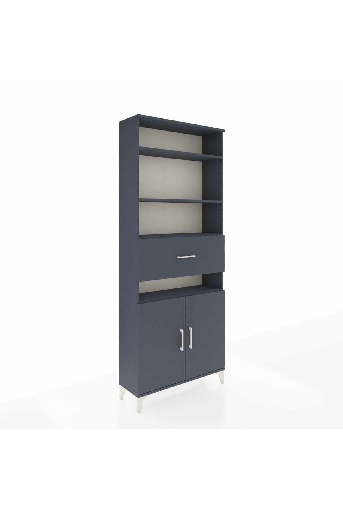 Arges Dolap 5 Raflı Tek Çekmeceli 2 Kapaklı 88x30x221 Antrasit-Antrasit