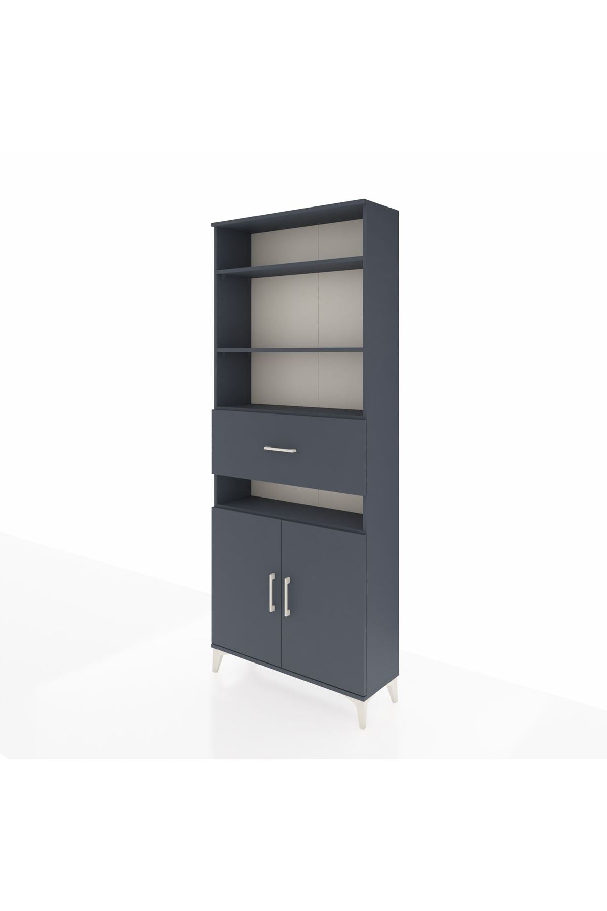 Arges Dolap 5 Raflı Tek Çekmeceli 2 Kapaklı 88x30x221 Antrasit-Antrasit