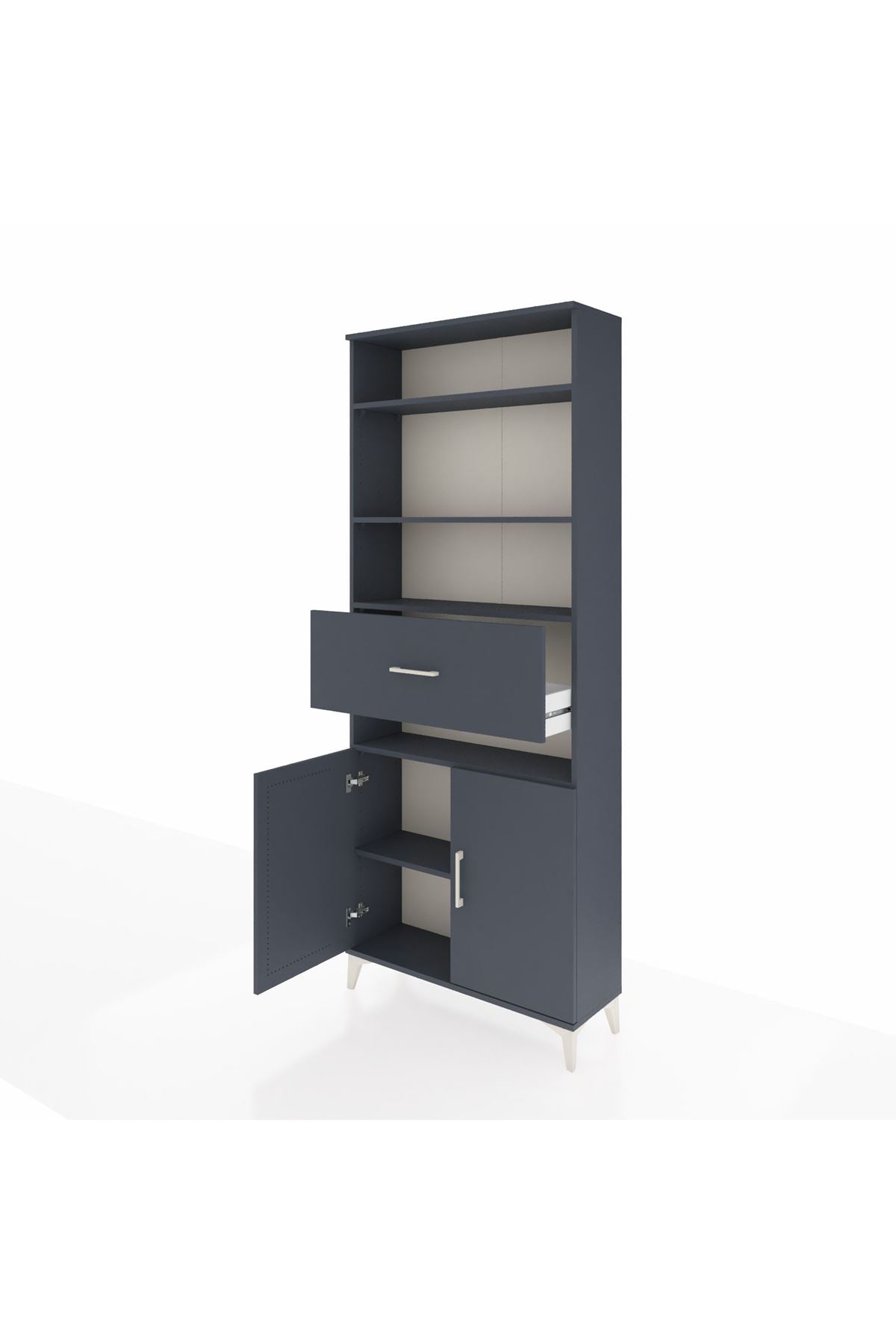 Arges Dolap 5 Raflı Tek Çekmeceli 2 Kapaklı 88x30x221 Antrasit-Antrasit