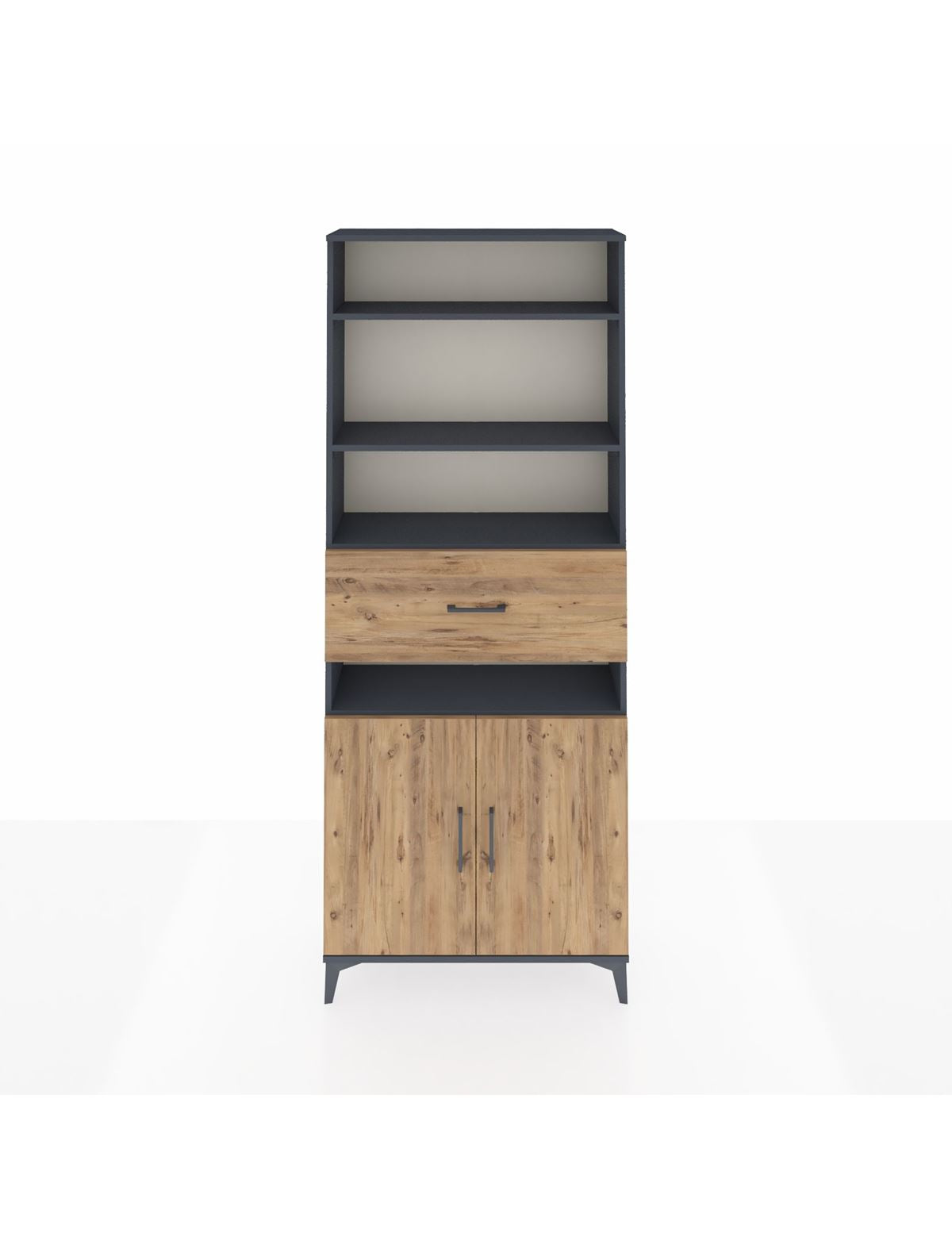 Arges Dolap 5 Raflı Tek Çekmeceli 2 Kapaklı 88x30x221 Antrasit-Çam