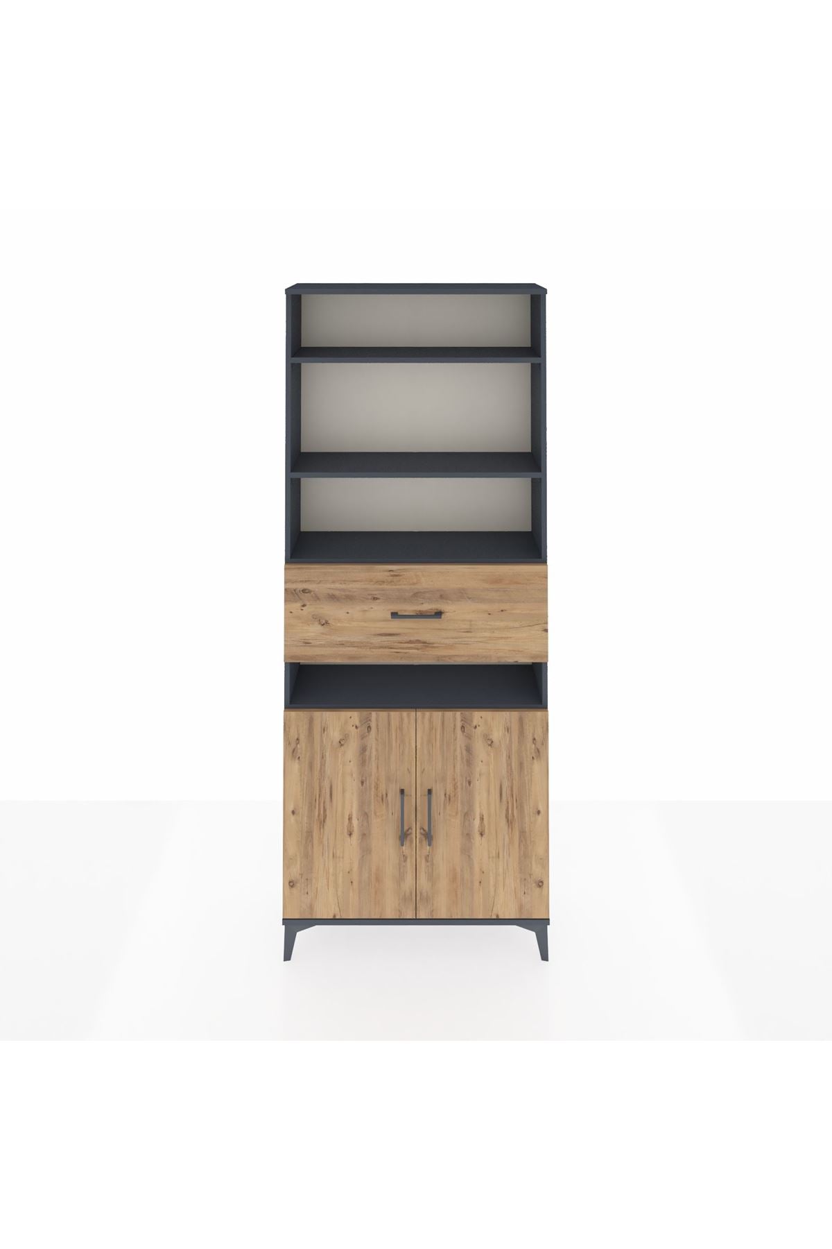 Arges Dolap 5 Raflı Tek Çekmeceli 2 Kapaklı 88x30x221 Antrasit-Çam