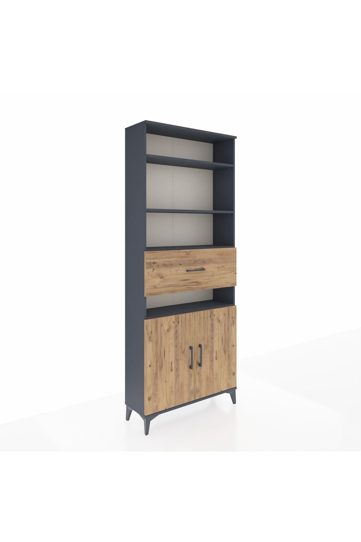 Arges Dolap 5 Raflı Tek Çekmeceli 2 Kapaklı 88x30x221 Antrasit-Çam