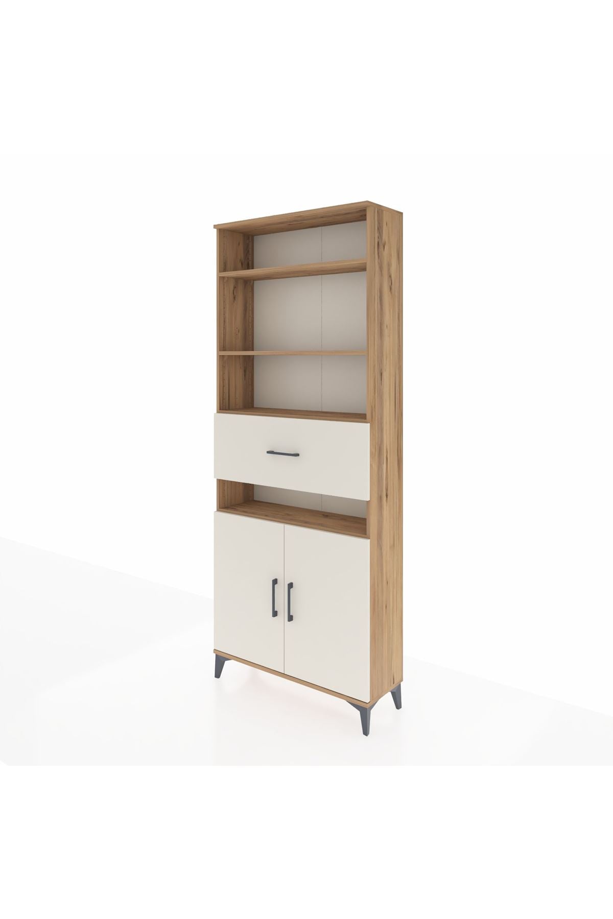 Arges Dolap 5 Raflı Tek Çekmeceli 2 Kapaklı 88x30x221 Çam-Aytaşı