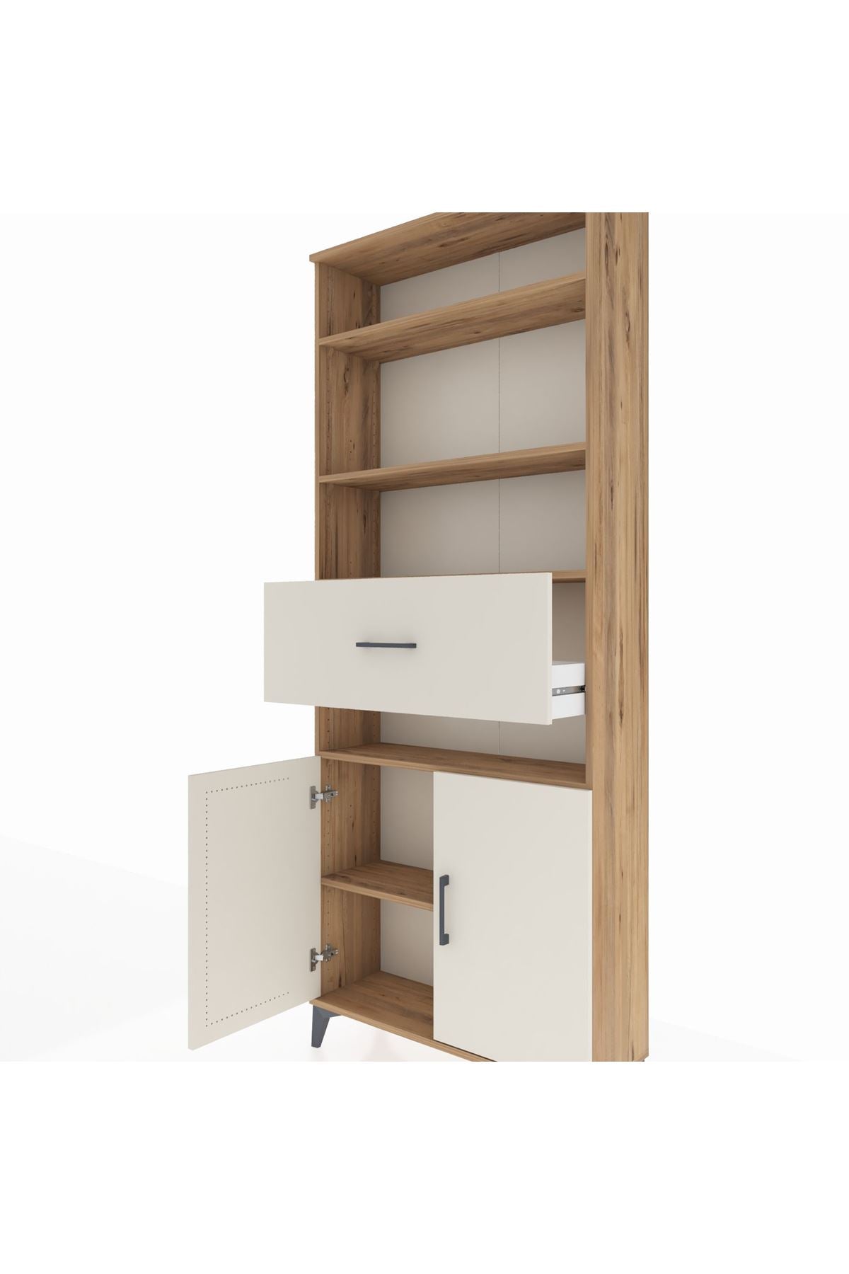 Arges Dolap 5 Raflı Tek Çekmeceli 2 Kapaklı 88x30x221 Çam-Aytaşı