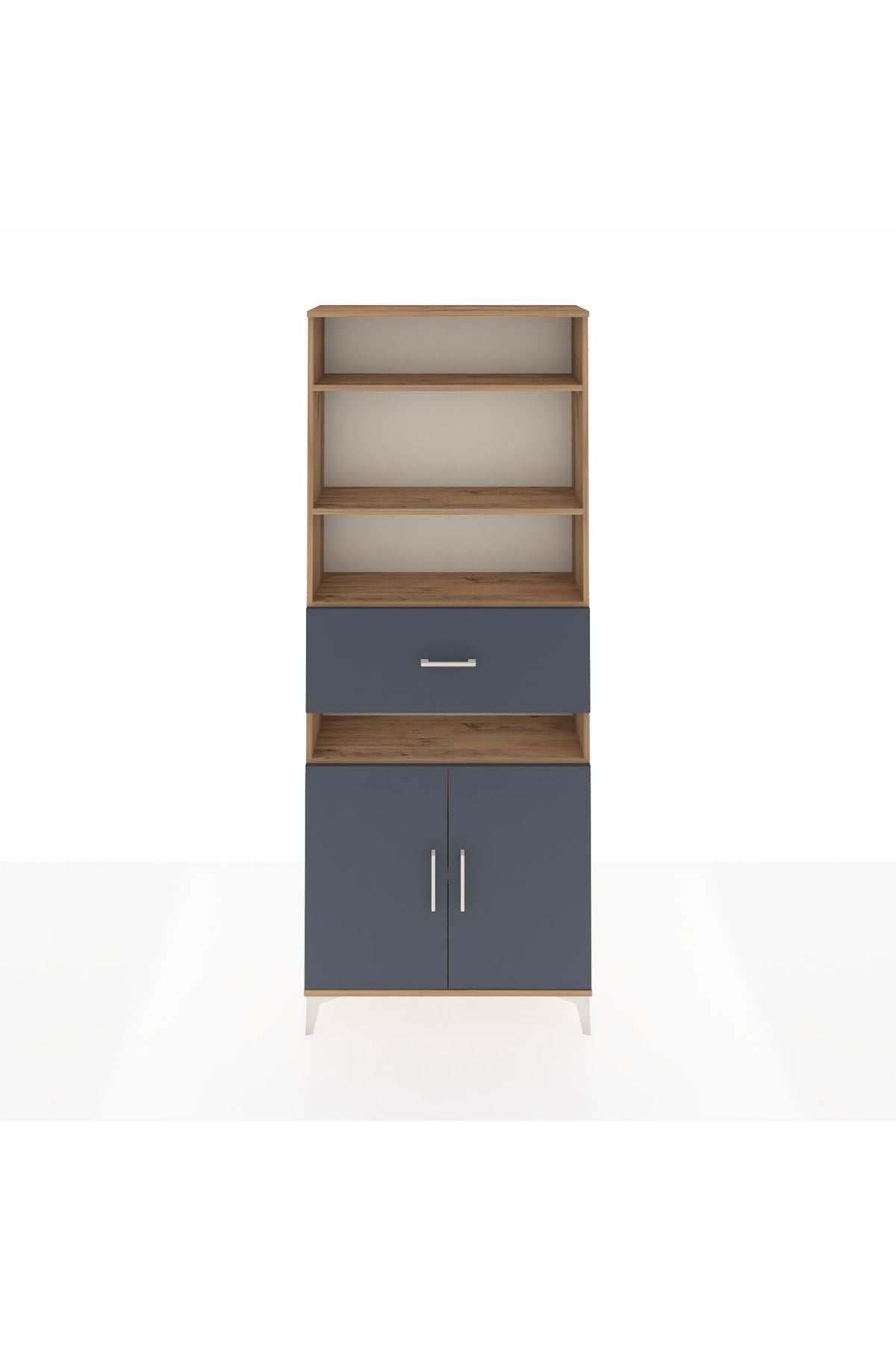 Arges Dolap 5 Raflı Tek Çekmeceli 2 Kapaklı 88x30x221 Çam-Antrasit