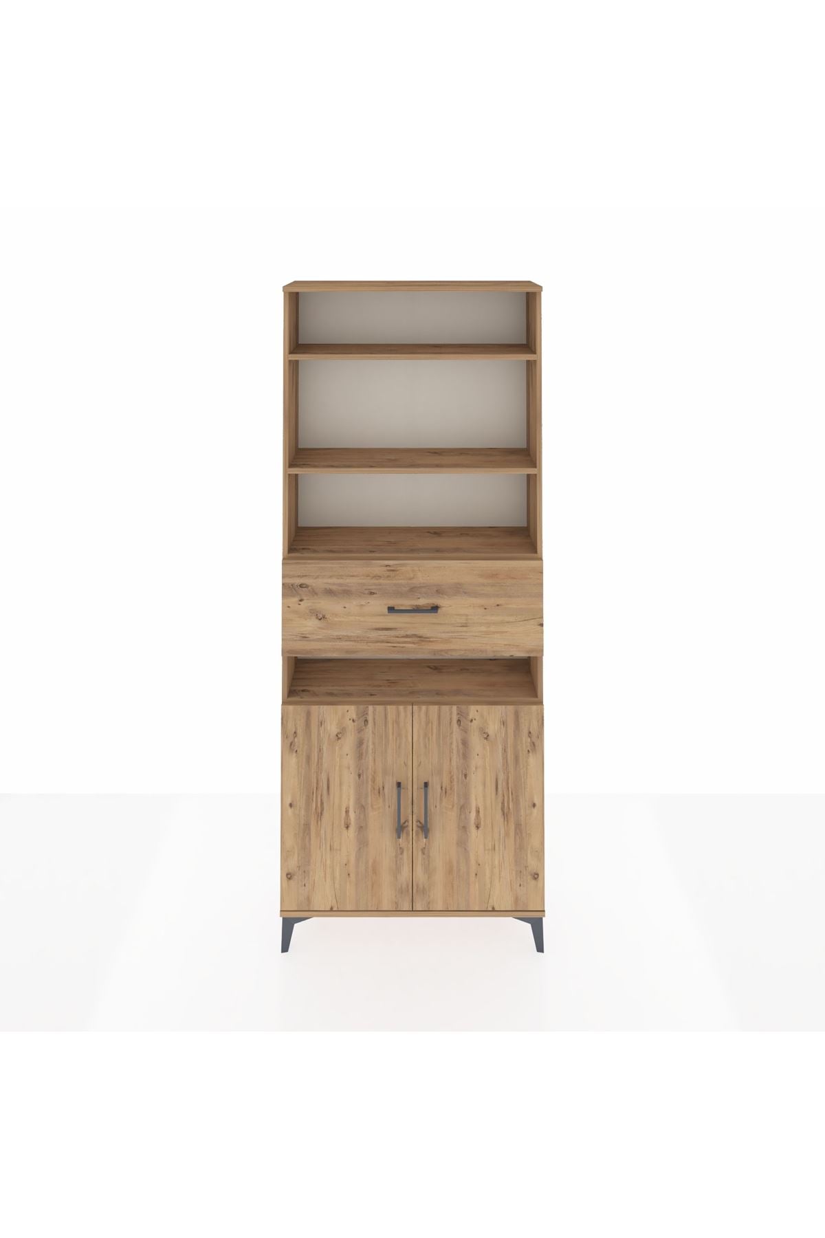 Arges Dolap 5 Raflı Tek Çekmeceli 2 Kapaklı 88x30x221 Çam-Çam