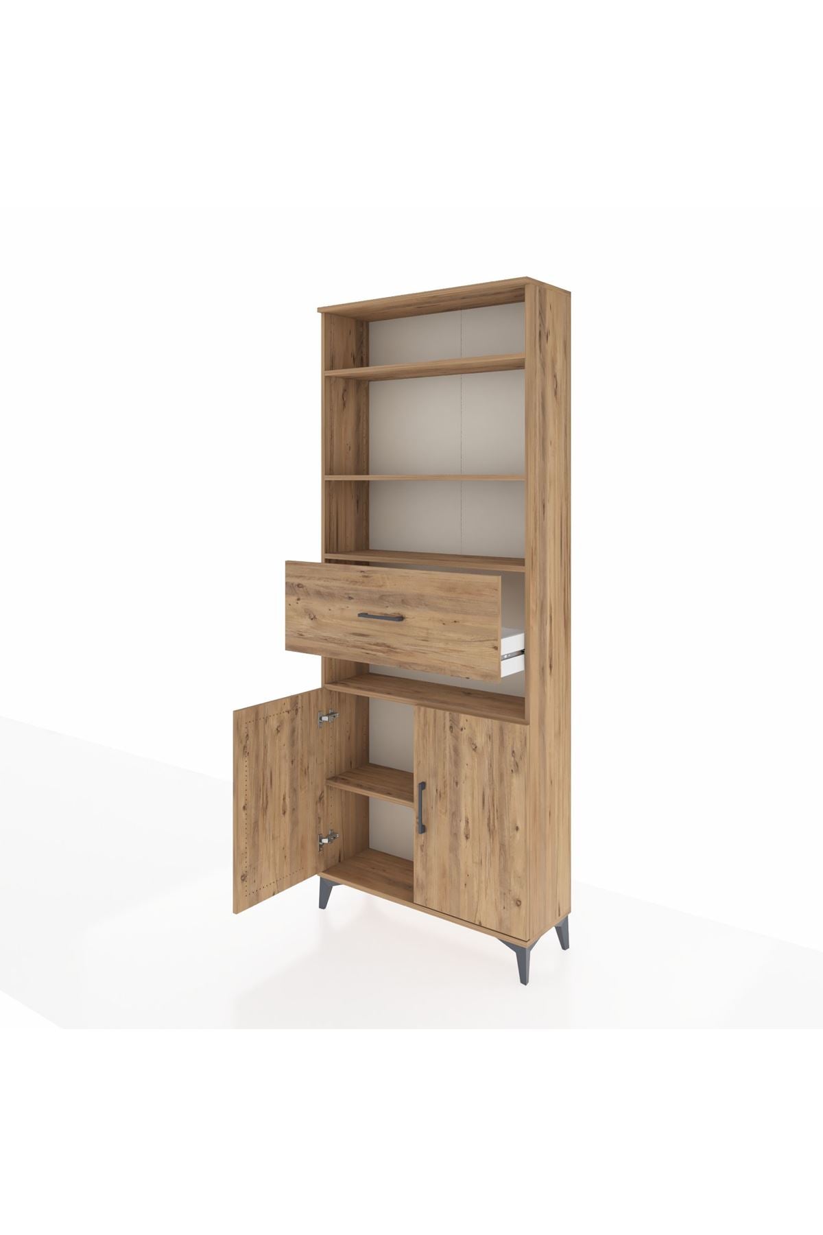 Arges Dolap 5 Raflı Tek Çekmeceli 2 Kapaklı 88x30x221 Çam-Çam