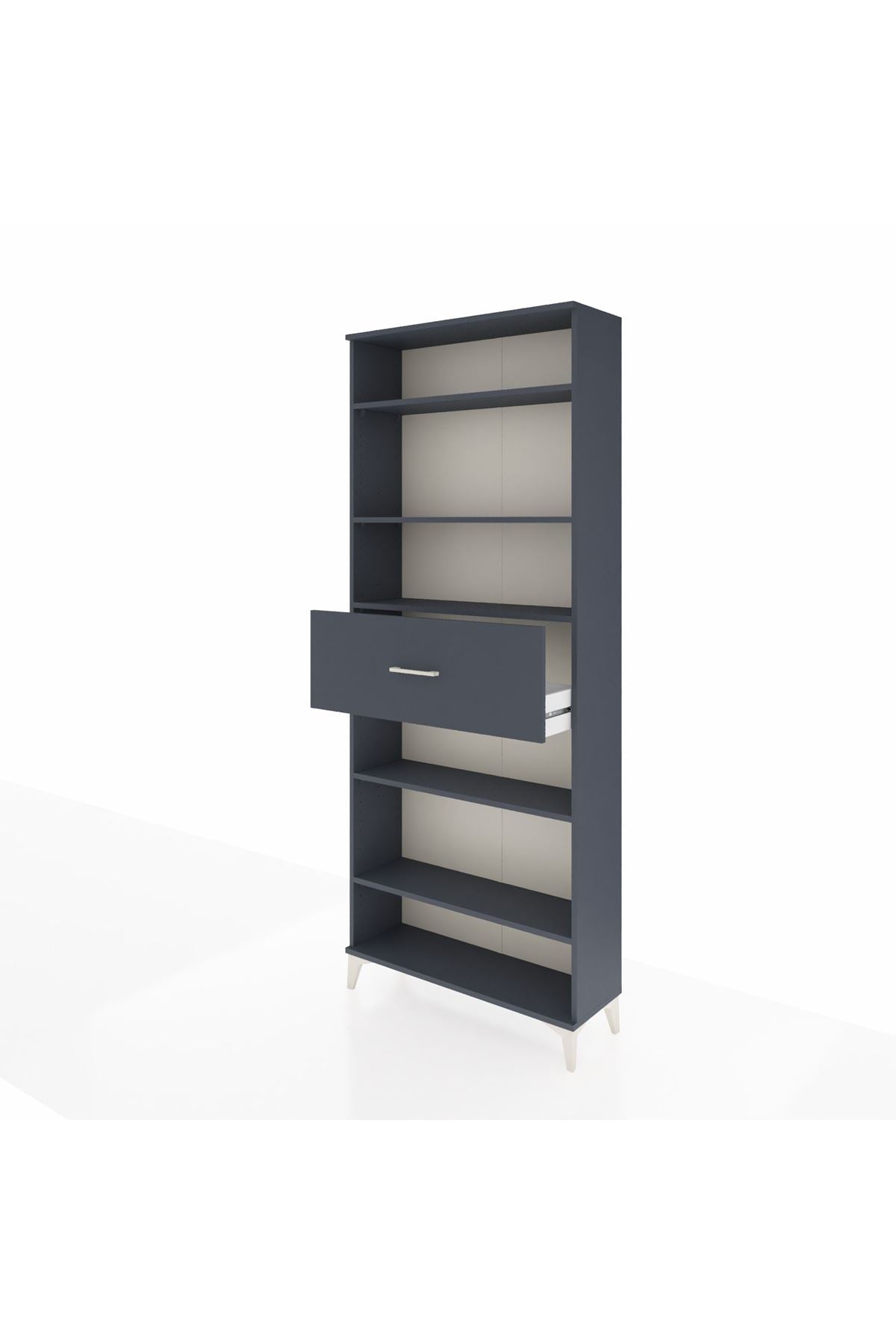 Arges Dolap 5 Raflı Tek Çekmeceli 88x30x221 Antrasit-Antrasit