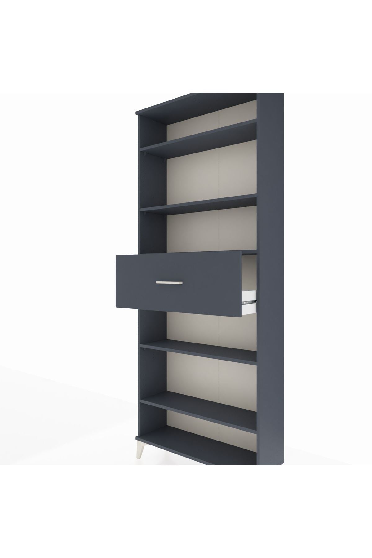 Arges Dolap 5 Raflı Tek Çekmeceli 88x30x221 Antrasit-Antrasit