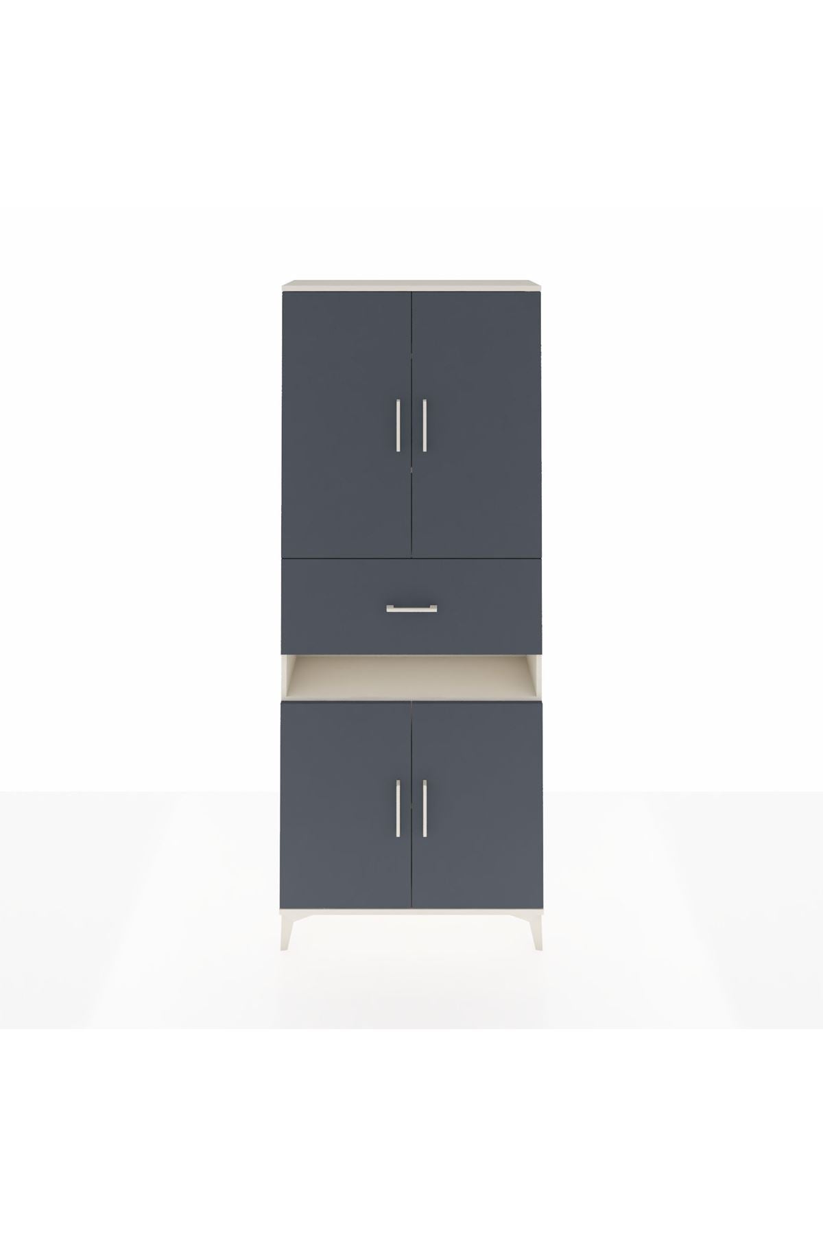 Arges Dolap 5 Raflı Tek Çekmeceli 4 Kapaklı 88x30x221 Aytaşı-Antrasit