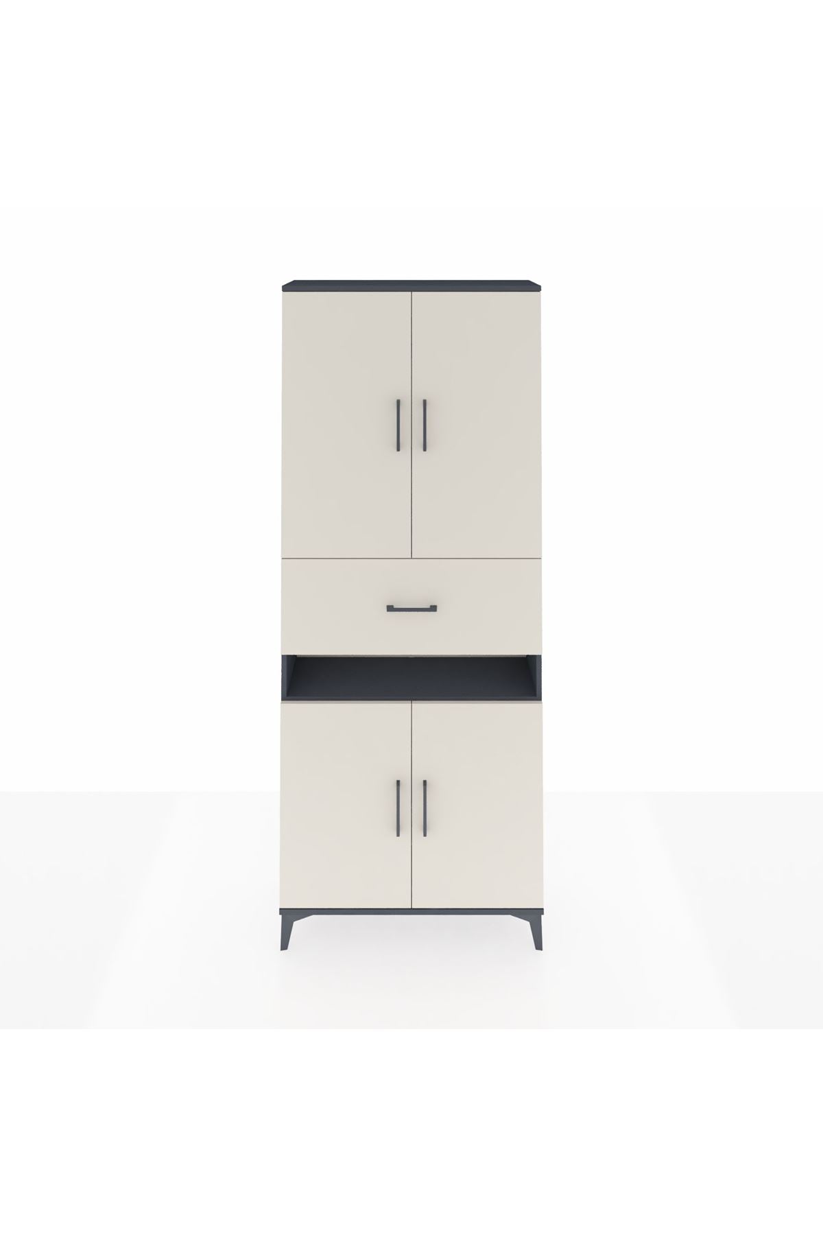 Arges Dolap 5 Raflı Tek Çekmeceli 4 Kapaklı 88x30x221 Antrasit-Aytaşı