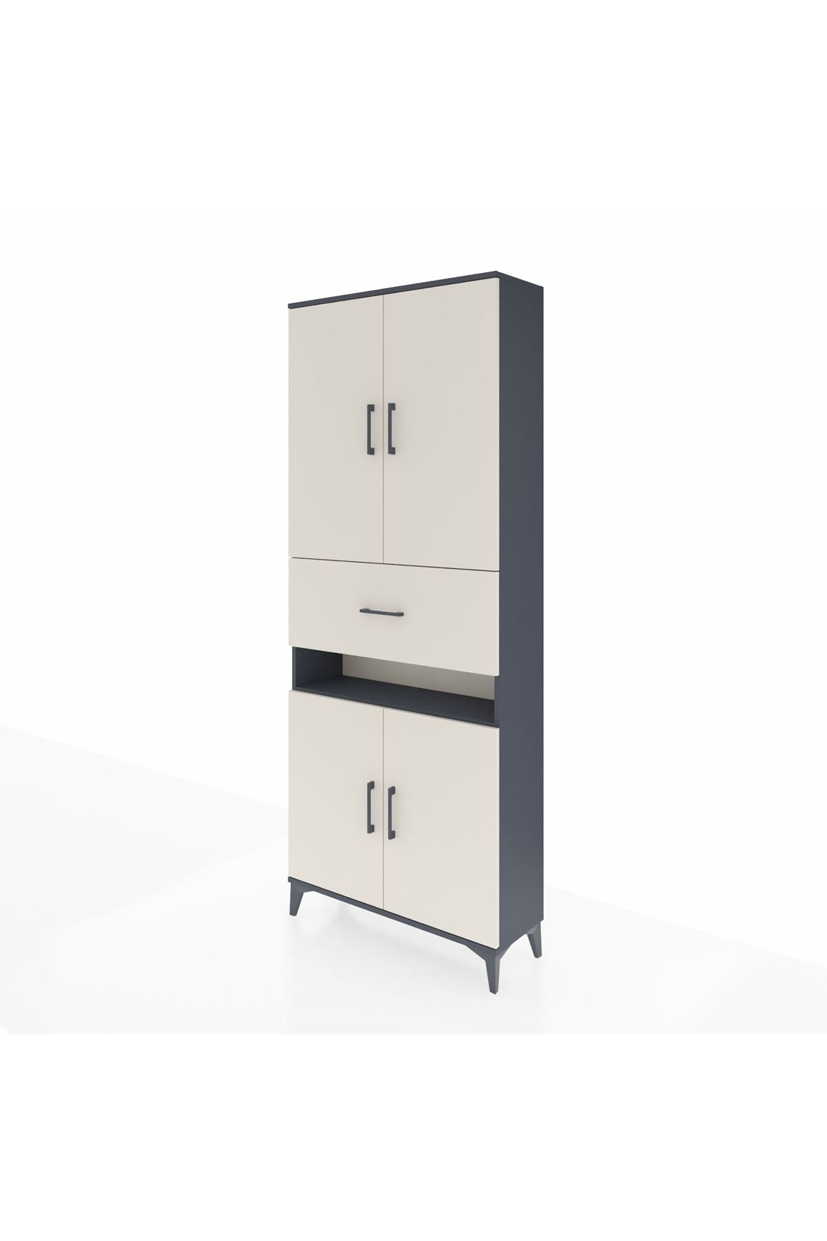 Arges Dolap 5 Raflı Tek Çekmeceli 4 Kapaklı 88x30x221 Antrasit-Aytaşı