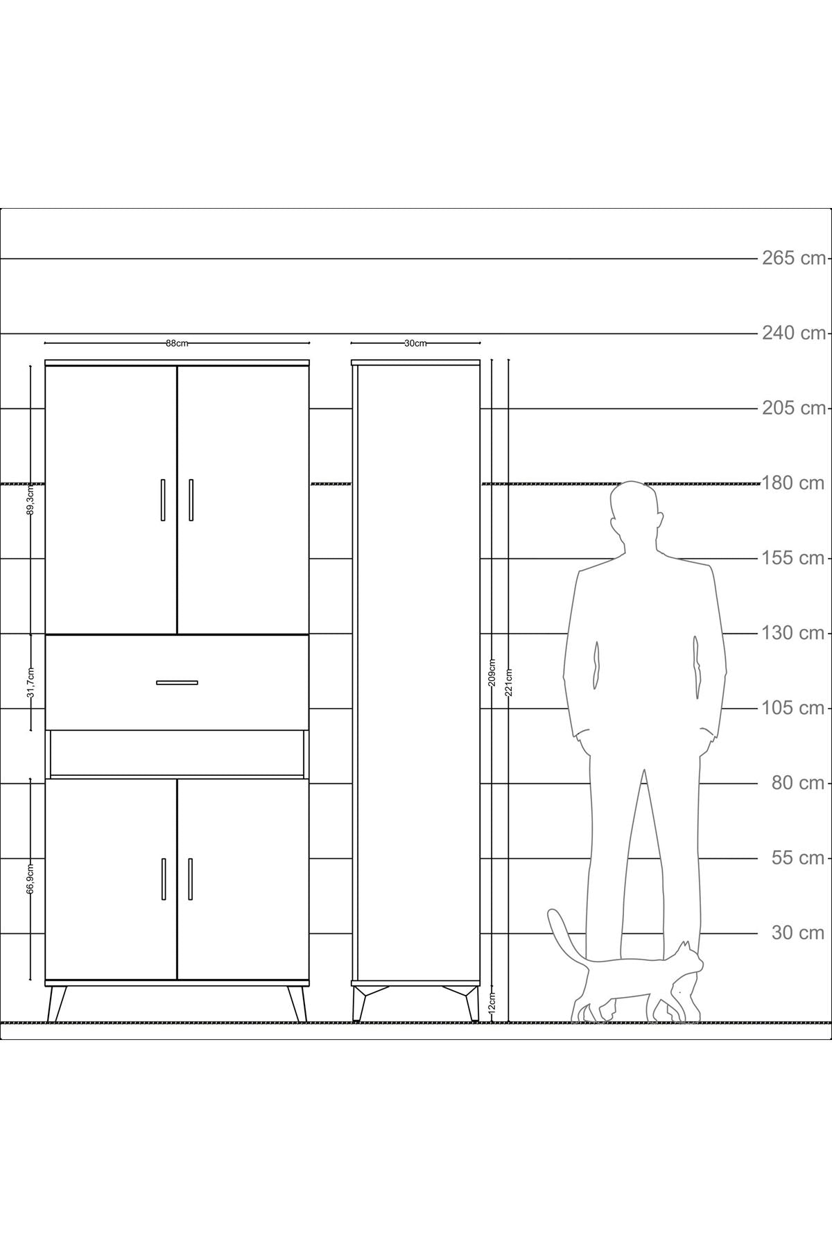 Arges Dolap 5 Raflı Tek Çekmeceli 4 Kapaklı 88x30x221 - S30M182V4A