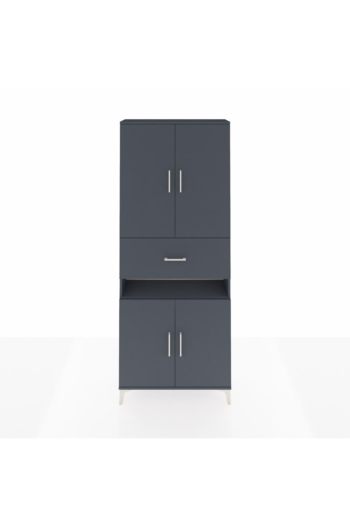 Arges Dolap 5 Raflı Tek Çekmeceli 4 Kapaklı 88x30x221 Antrasit-Antrasit