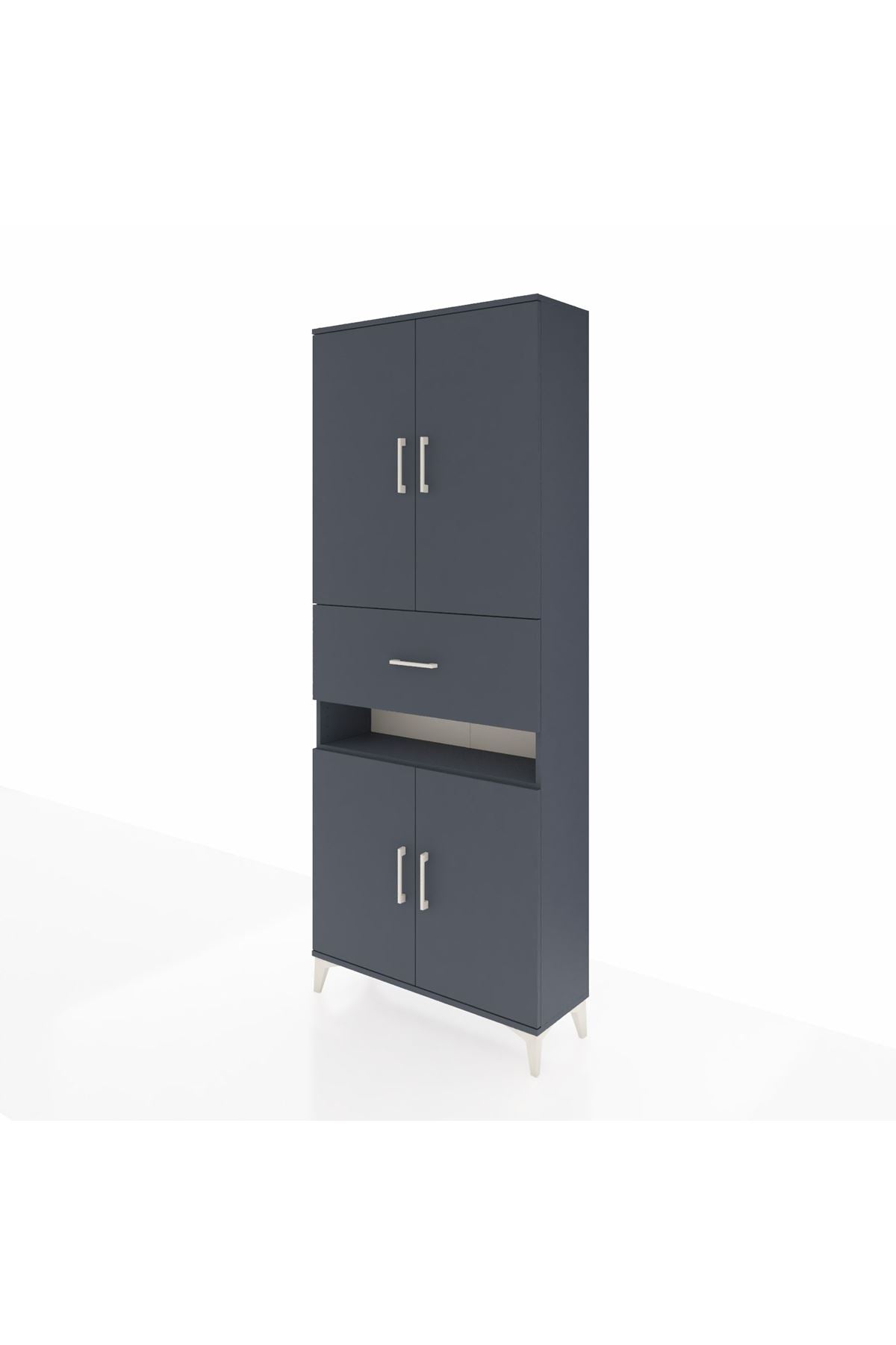Arges Dolap 5 Raflı Tek Çekmeceli 4 Kapaklı 88x30x221 Antrasit-Antrasit