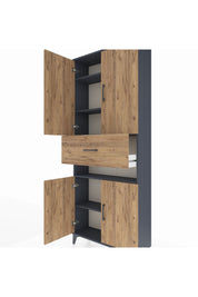 Arges Dolap 5 Raflı Tek Çekmeceli 4 Kapaklı 88x30x221 Antrasit-Çam