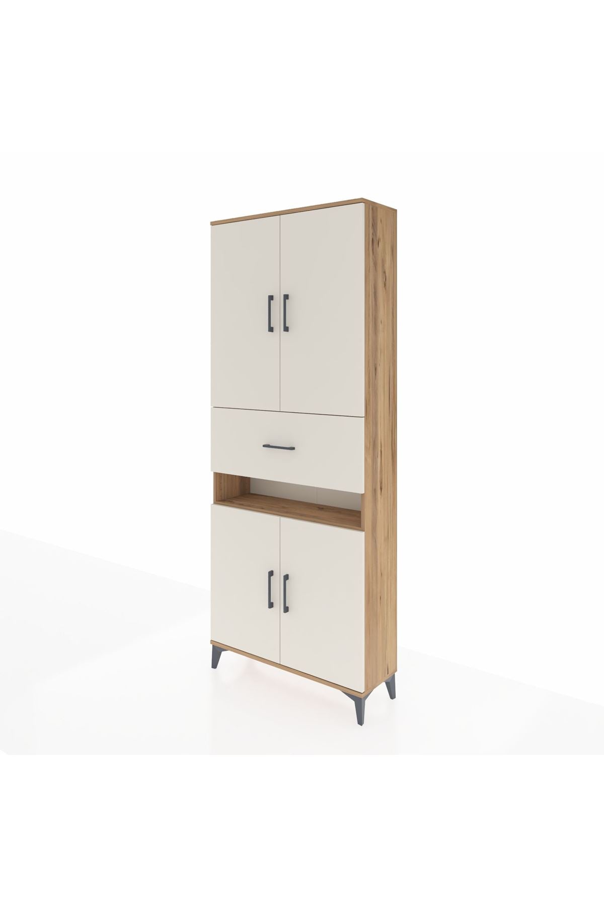 Arges Dolap 5 Raflı Tek Çekmeceli 4 Kapaklı 88x30x221 Çam-Aytaşı