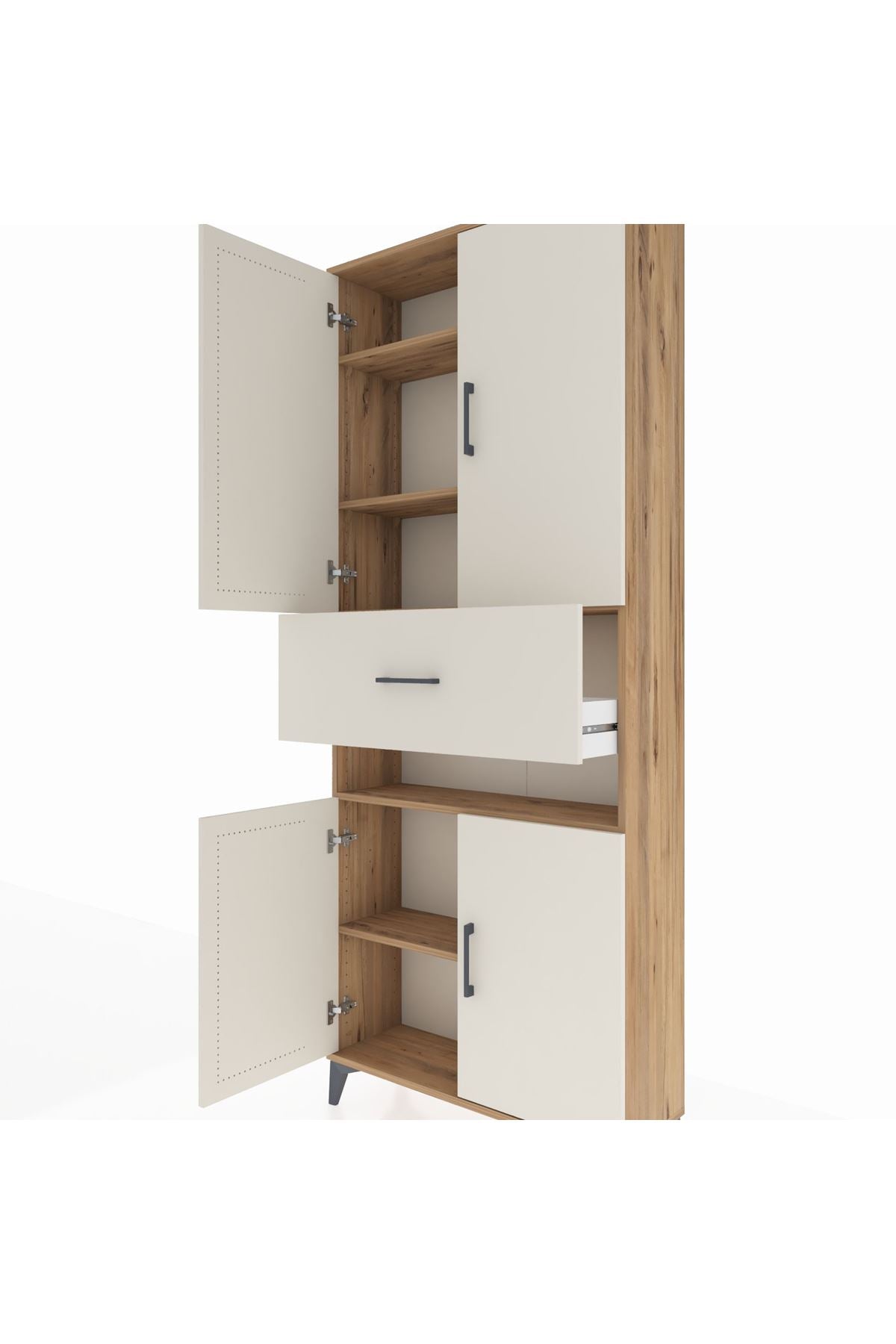 Arges Dolap 5 Raflı Tek Çekmeceli 4 Kapaklı 88x30x221 Çam-Aytaşı