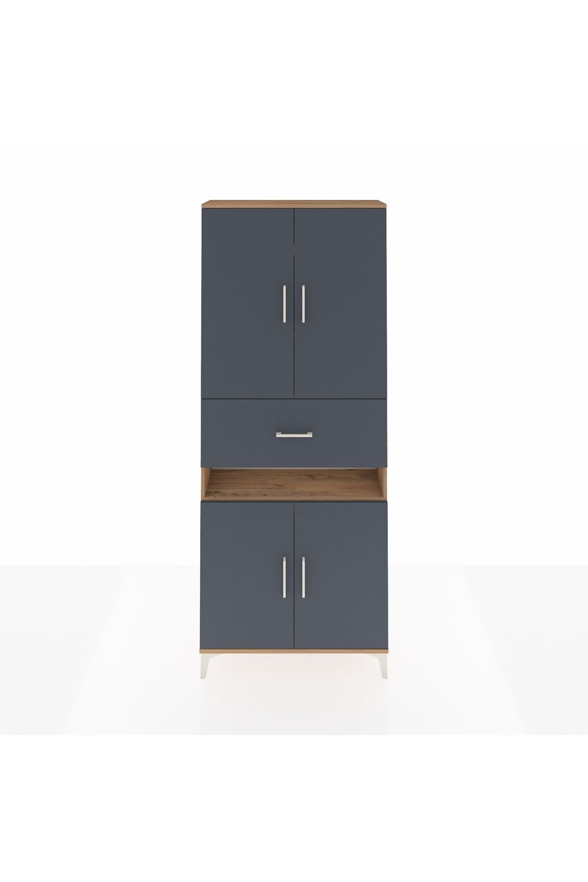 Arges Dolap 5 Raflı Tek Çekmeceli 4 Kapaklı 88x30x221 Çam-Antrasit