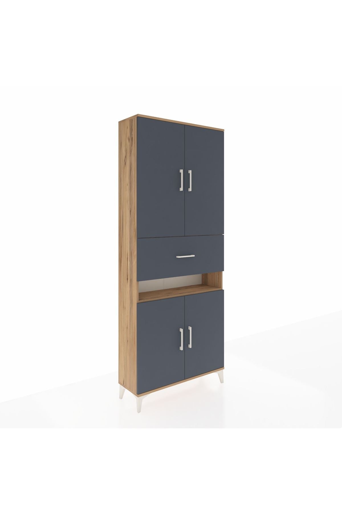 Arges Dolap 5 Raflı Tek Çekmeceli 4 Kapaklı 88x30x221 Çam-Antrasit