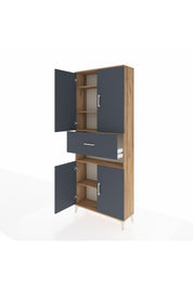 Arges Dolap 5 Raflı Tek Çekmeceli 4 Kapaklı 88x30x221 Çam-Antrasit