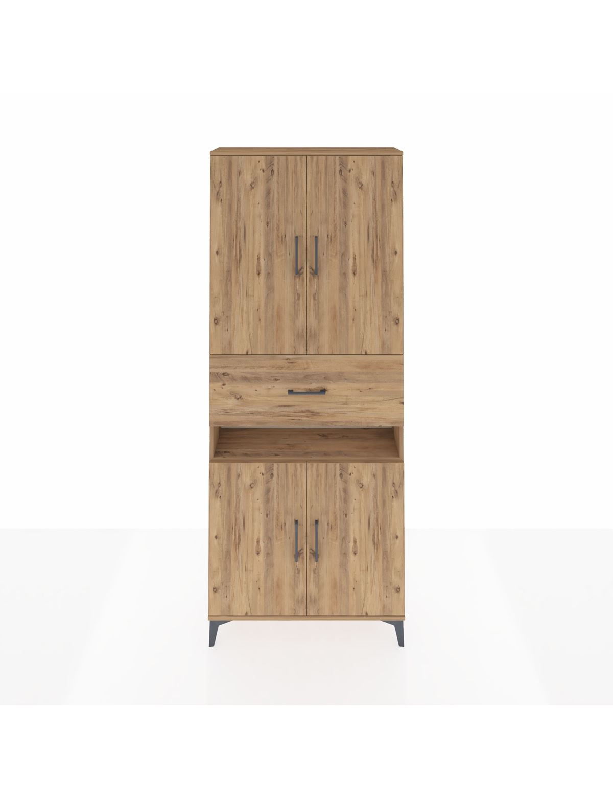 Arges Dolap 5 Raflı Tek Çekmeceli 4 Kapaklı 88x30x221 Çam-Çam