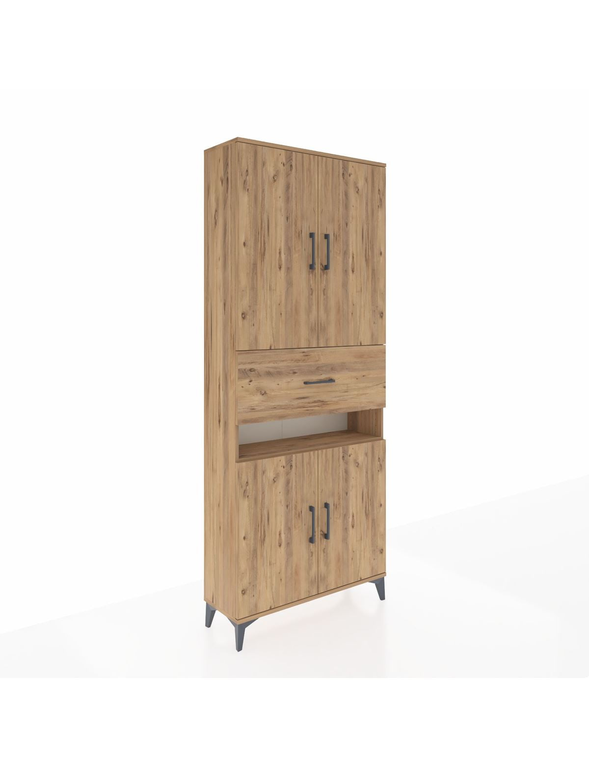 Arges Dolap 5 Raflı Tek Çekmeceli 4 Kapaklı 88x30x221 Çam-Çam