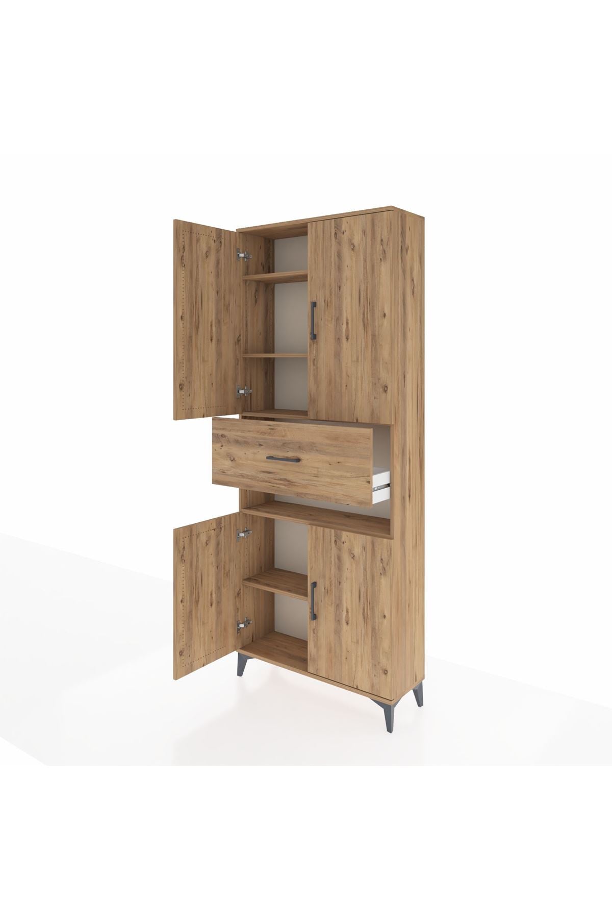 Arges Dolap 5 Raflı Tek Çekmeceli 4 Kapaklı 88x30x221 Çam-Çam