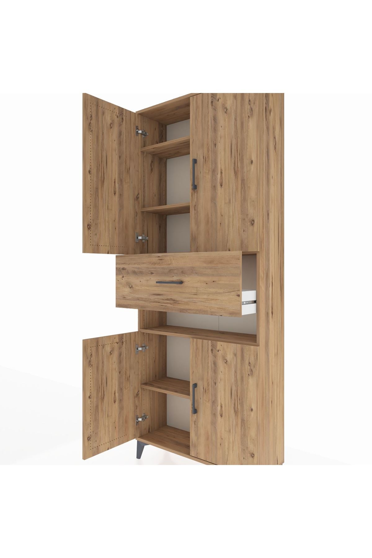 Arges Dolap 5 Raflı Tek Çekmeceli 4 Kapaklı 88x30x221 Çam-Çam