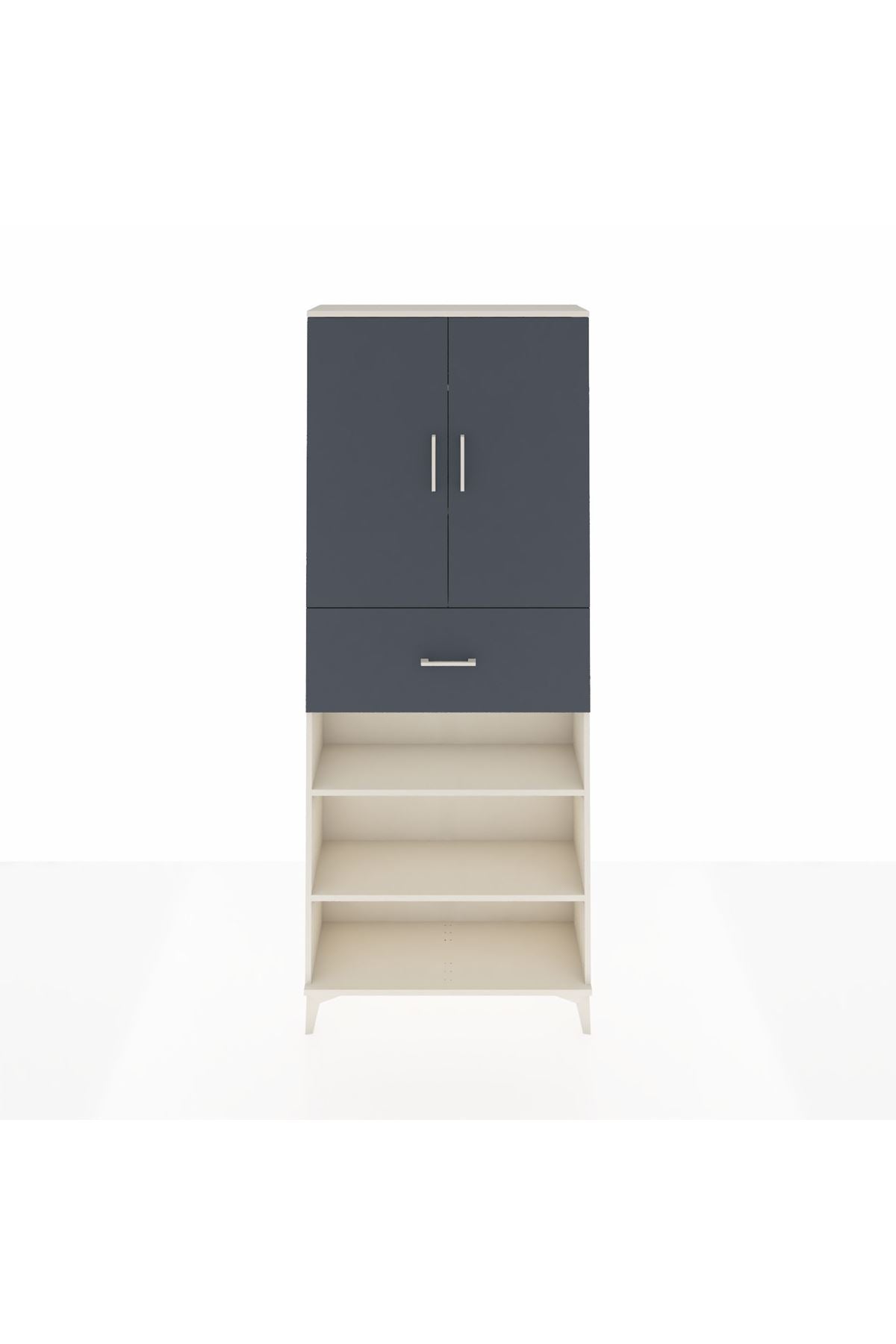 Arges Dolap 5 Raflı Tek Çekmeceli 2 Kapaklı 88x30x221 Aytaşı-Antrasit